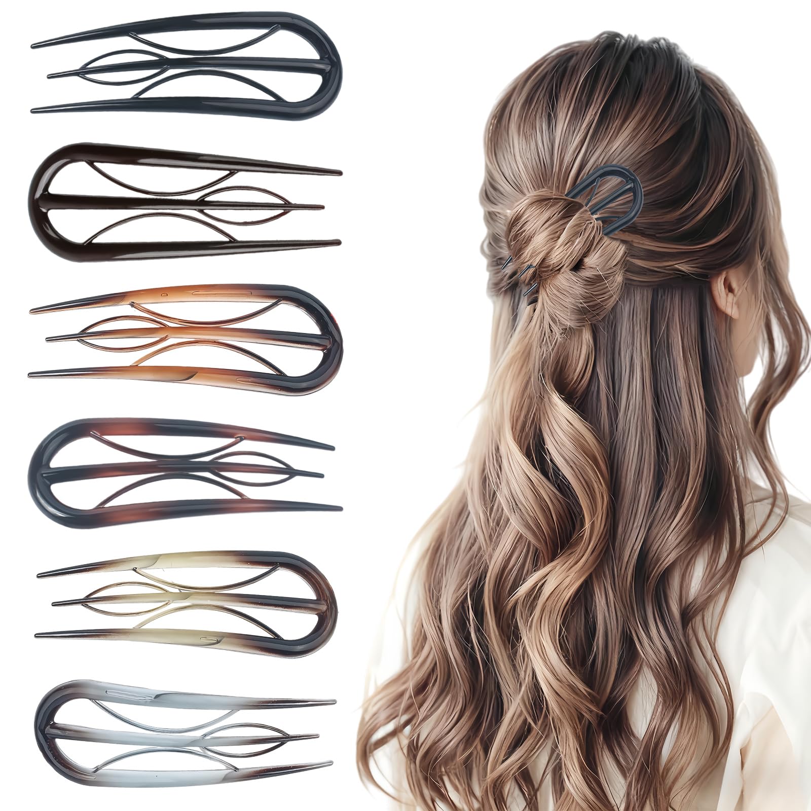 6PCS Prestige Hair Pins for Women, U Shaped French Hair Pins with Internal Teeth for Fine Thin Thick Hair Bun Twist Hairstyle Accessories (Black Series)