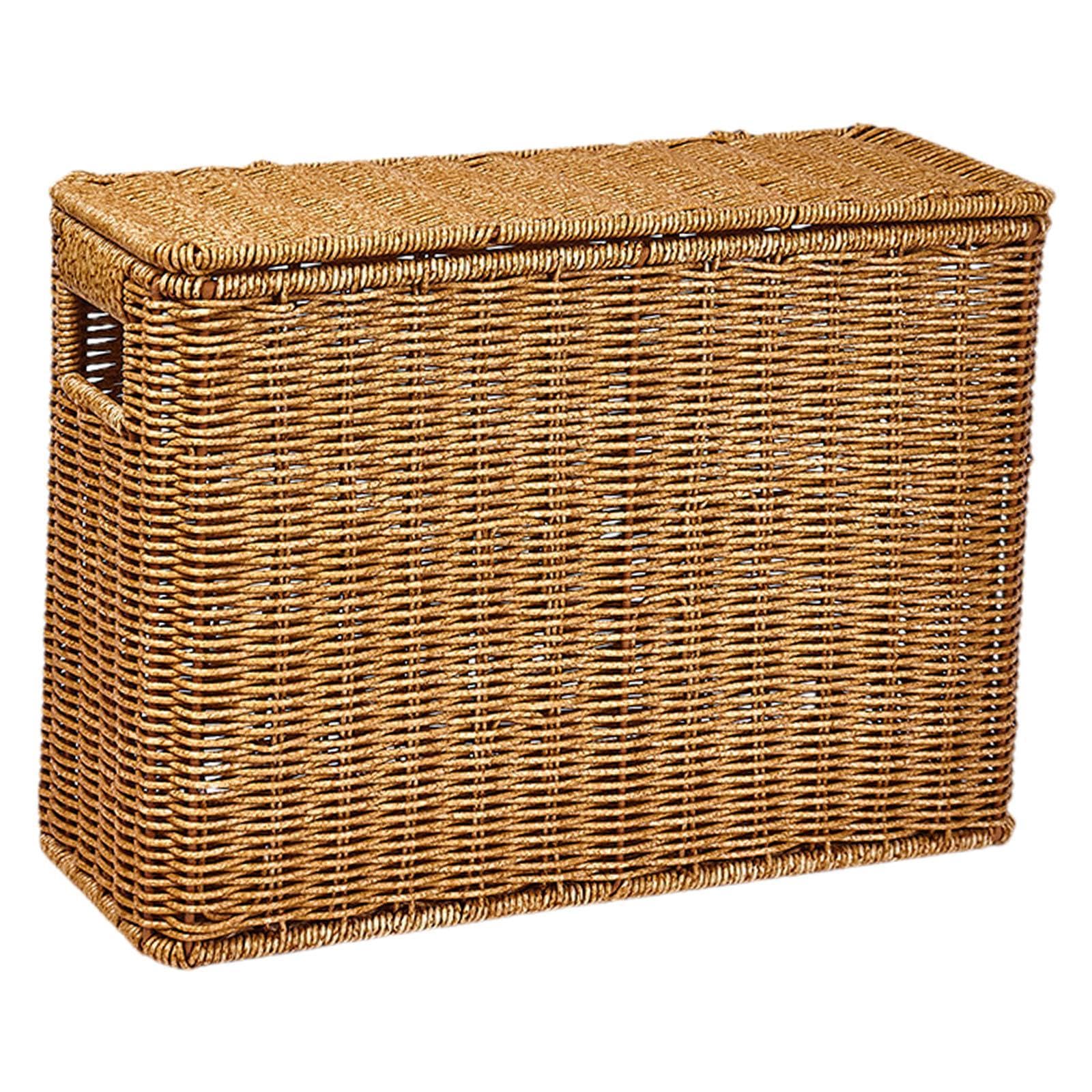 Ronyme Narrow Storage Basket Bin, Tall Slim PP Magazine Holder, Lightweight Toy Baskets Organizer for Sundries Newspaper, Flip Lid Dust-Proof Container for Bedroom Wardrobe, 48cmx18cmx33cm