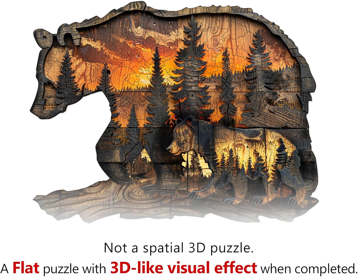 WOODBESTS Wooden Puzzles for Adults, Woodcarving Bear Wooden Jigsaw Puzzle for Adults, Unique Animal Shape Wood Puzzles Adult, Xmas & Birthday Gifts for Puzzles Lovers (155 pcs, M, 11.4 * 8.8in)