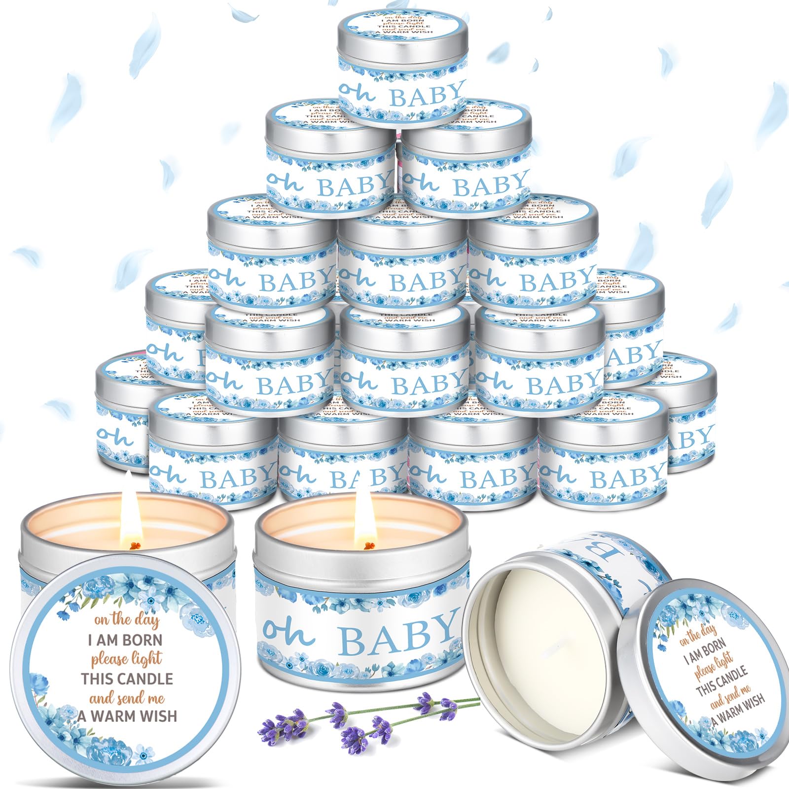 MTLEE 24 Pcs Flowers Baby Shower Party Favors Candles Lavender Scented Baby Shower Favors for Guests Rustic Tealights Candles Gender Reveal Return