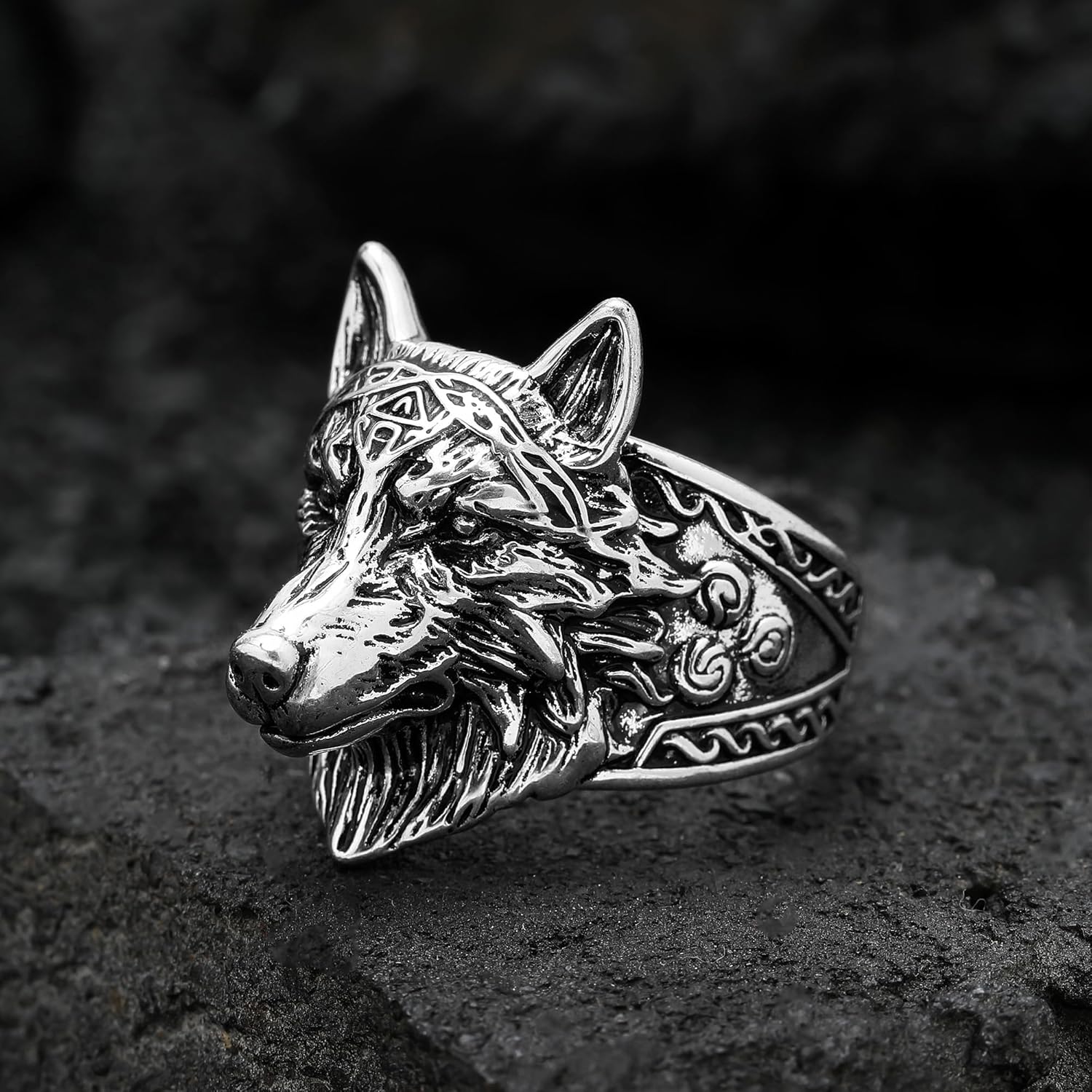 Gothic Personalized Viking Wolf Vintage Retro Cool Mens Biker Rings Copper Adjustable Band Rings Statement Knuckle Middle Rings Gift for Men - Image 2