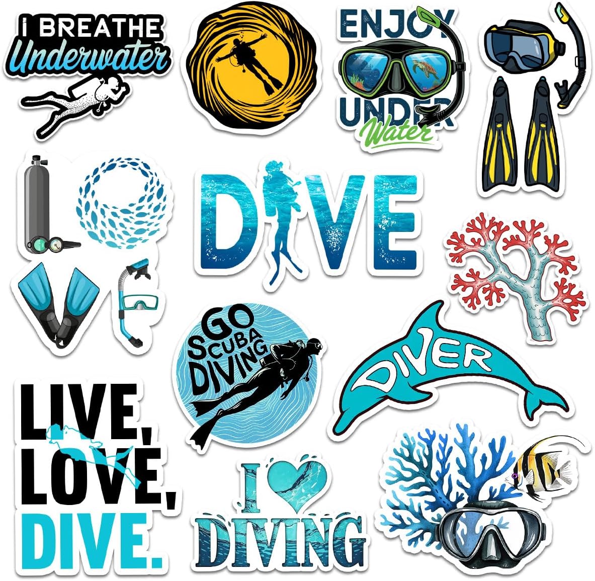 (12pcs-3in) Scuba Diving Sticker Stickers Ocean Diver Adventure Gifts Set