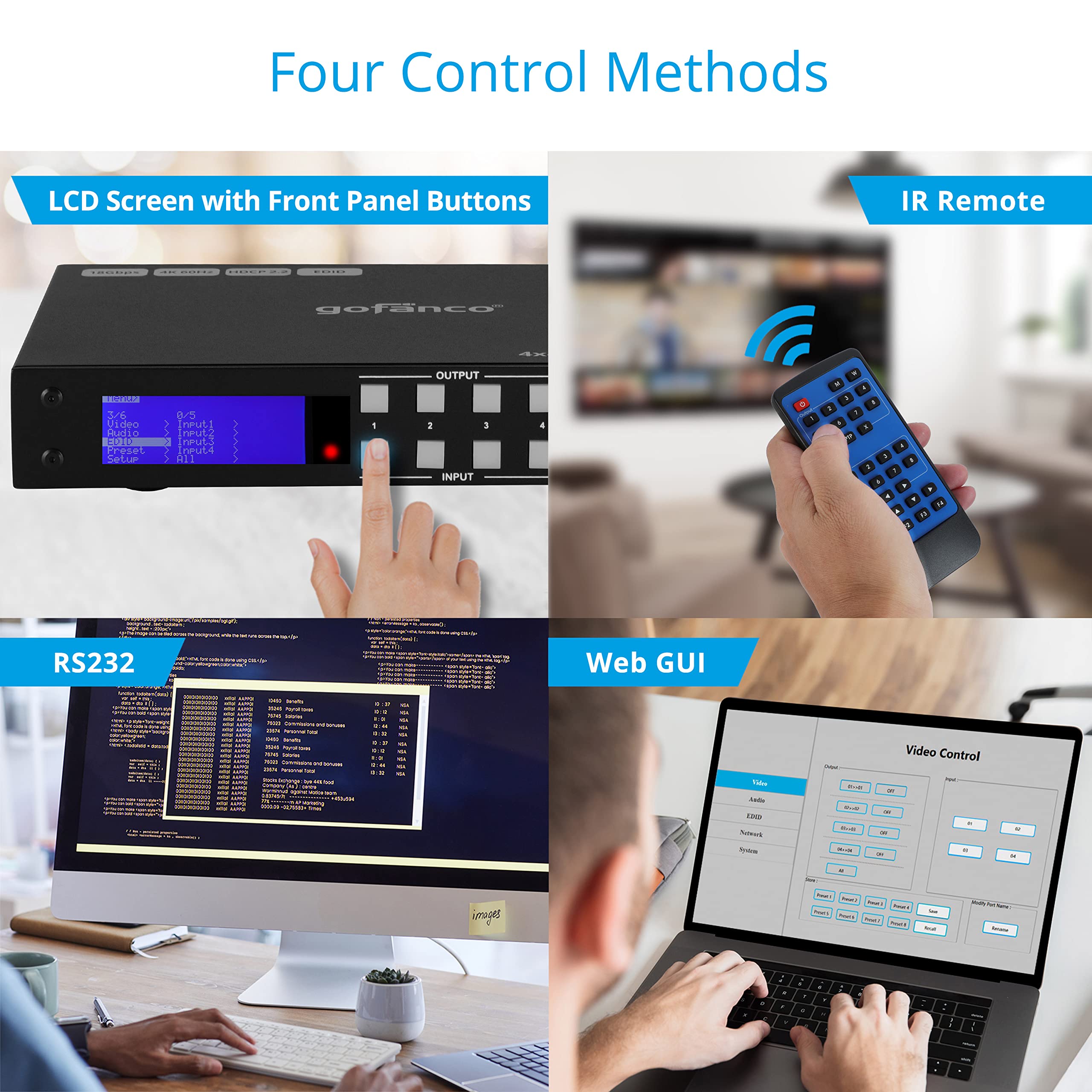 Amazon | gofanco 4x4 HDMIマトリックススイッチ LCD情報画面付き
