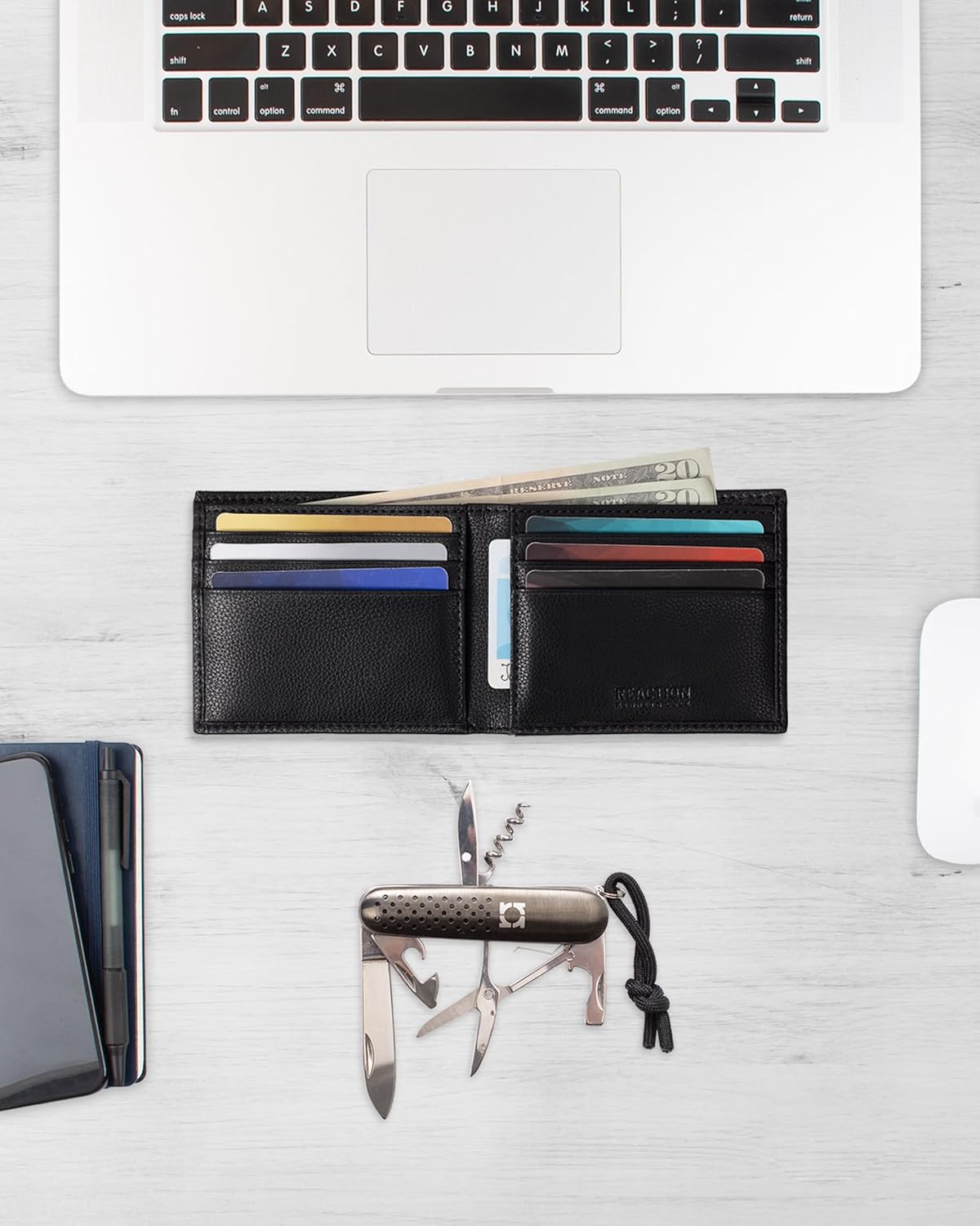 Kenneth Cole REACTION Men's Minimalist Slimfold Wallet with Multi-Tool Set, Black, One size - Image 7