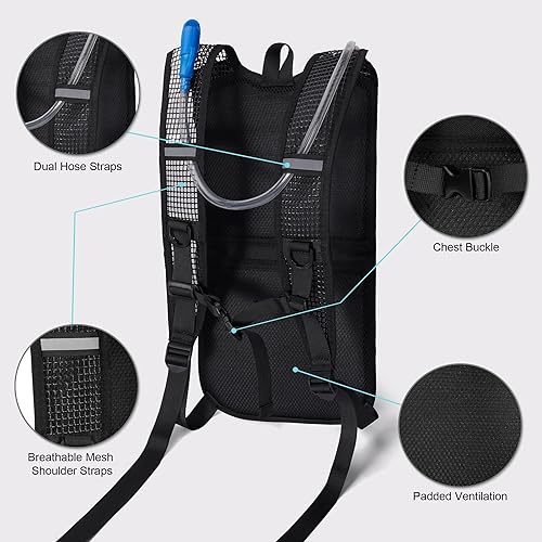 Miniatura 5 de Mochila de hidratación  Mochila de agua ligera con bolsa de agua de 2 L, chaleco de hidratación para correr para hombres y mujeres, mochila de