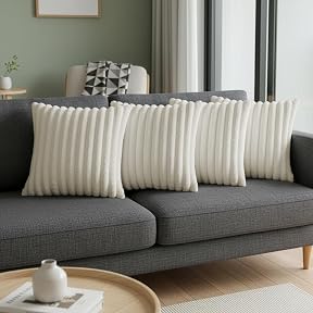 MIULEE Pack of 4 Corduroy Decorative Throw Pillow Covers 18x18 Inch Soft Boho Striped Pillow Covers Modern Farmhouse Home Decor for Sofa Living Room Couch Bed Cream White