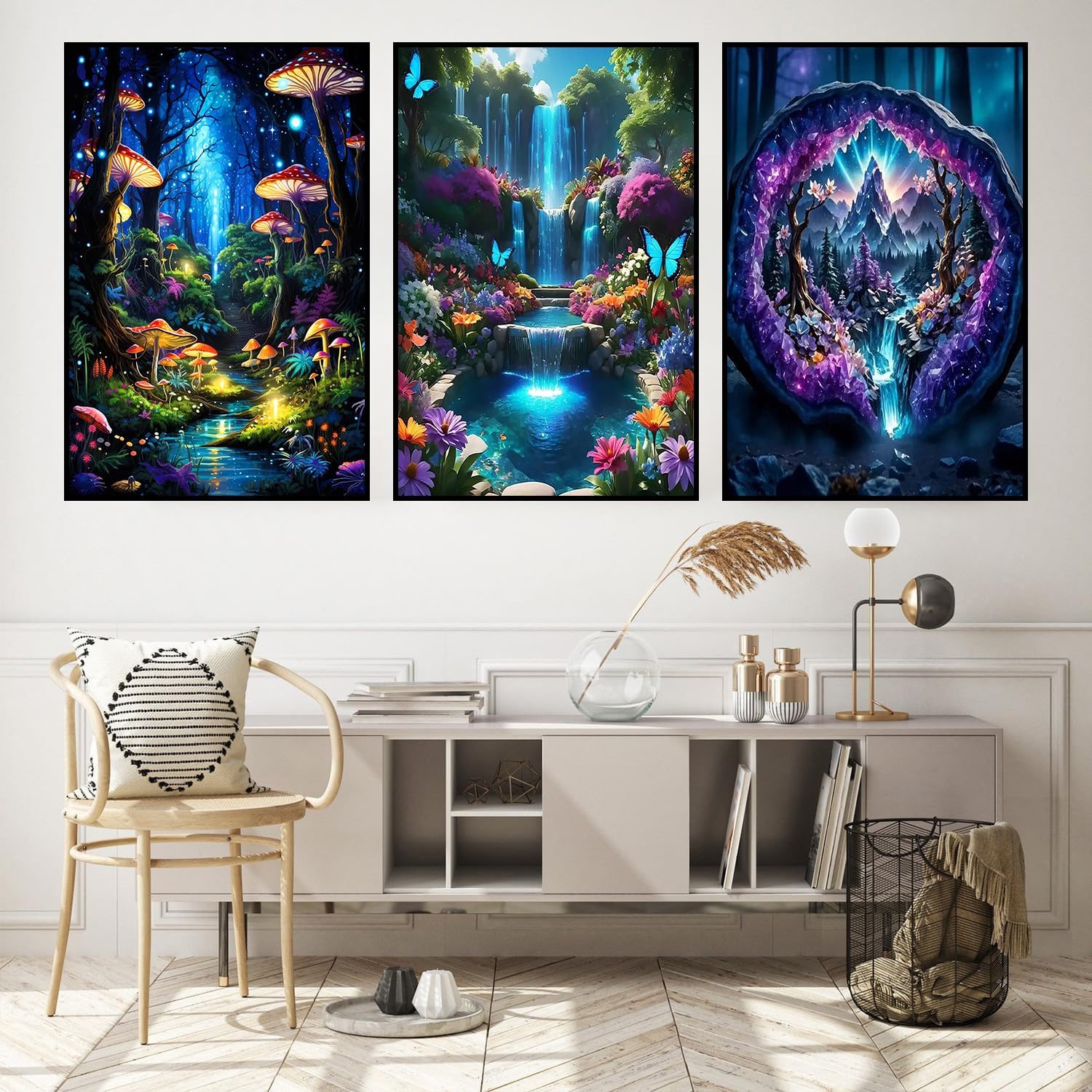 3 Pack Framed Paint by Numbers for Adult with Wooden Easel, Dream Forest Paint by Number on Canvas Oil Painting Kit with Brushes, Easy Adults' Paint-by-Number Kits for Home Wall Decor (8x12 inch)