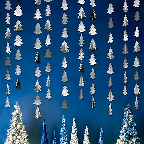 Miniatura 17 de Cheerland Guirnalda de árbol de oro rosa con serpentina de Navidad, decoración de fiesta temática de bosque, telón de fondo colgante de Navidad, Oro