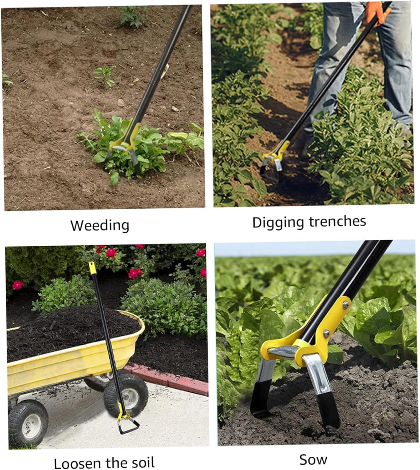 Garden Hoe for Weeding, 60" Long Handle Triangle Weeding Tool - No Bend Design for Effortless Lawn, Garden, and Flower Bed Care, Pet Decors