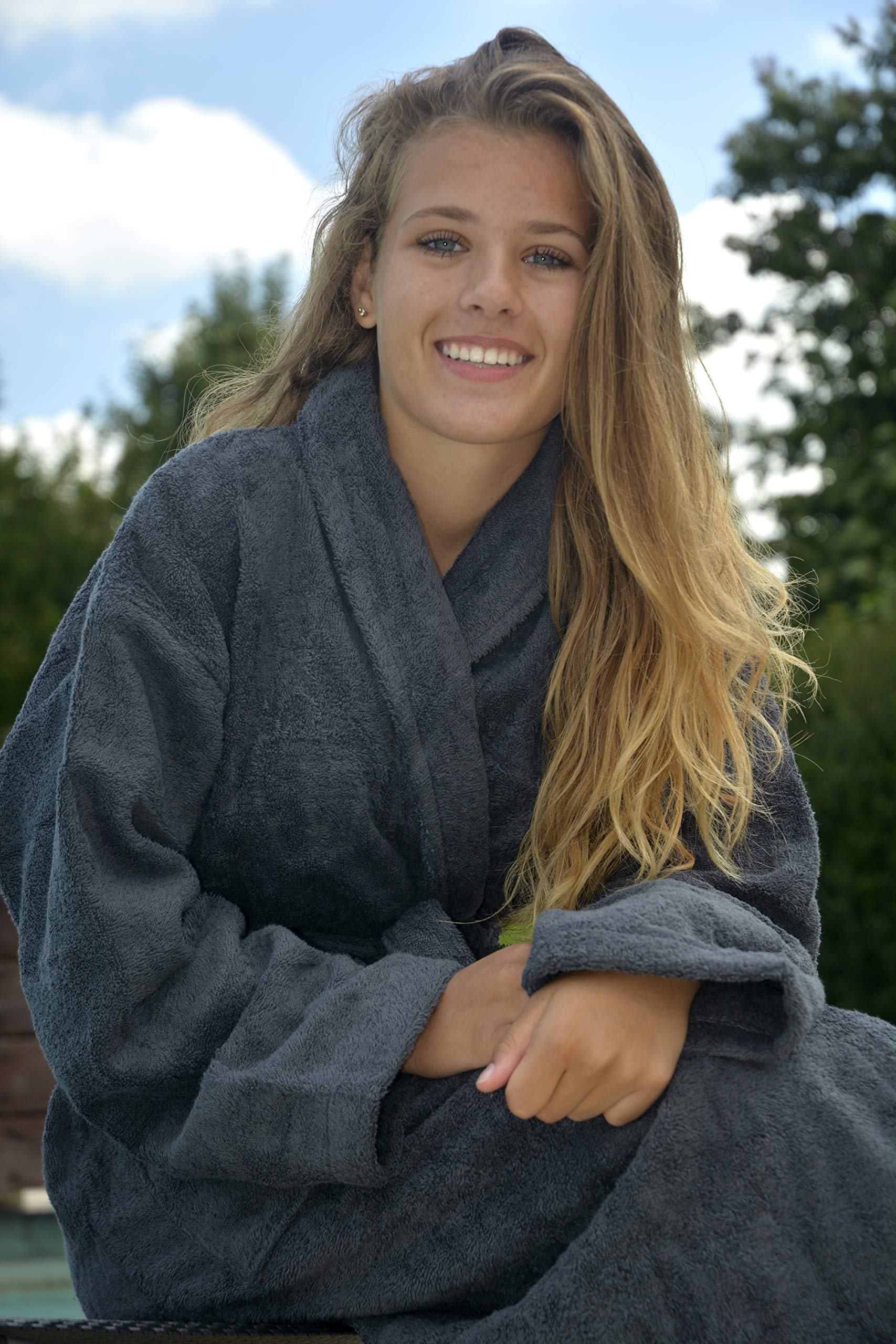 A&R Towels & Bathrobes ARTG Robezz® - Accappatoio con collo sciallato, in spugna, taglia XS, colore: grafite