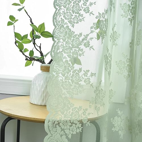 Miniatura 11 de Kotile - Cortinas con ojales de 95 pulgadas de largo, juego de 2 cortinas de encaje semi-traslúcidas de estilo rústico floral para sala de estar
