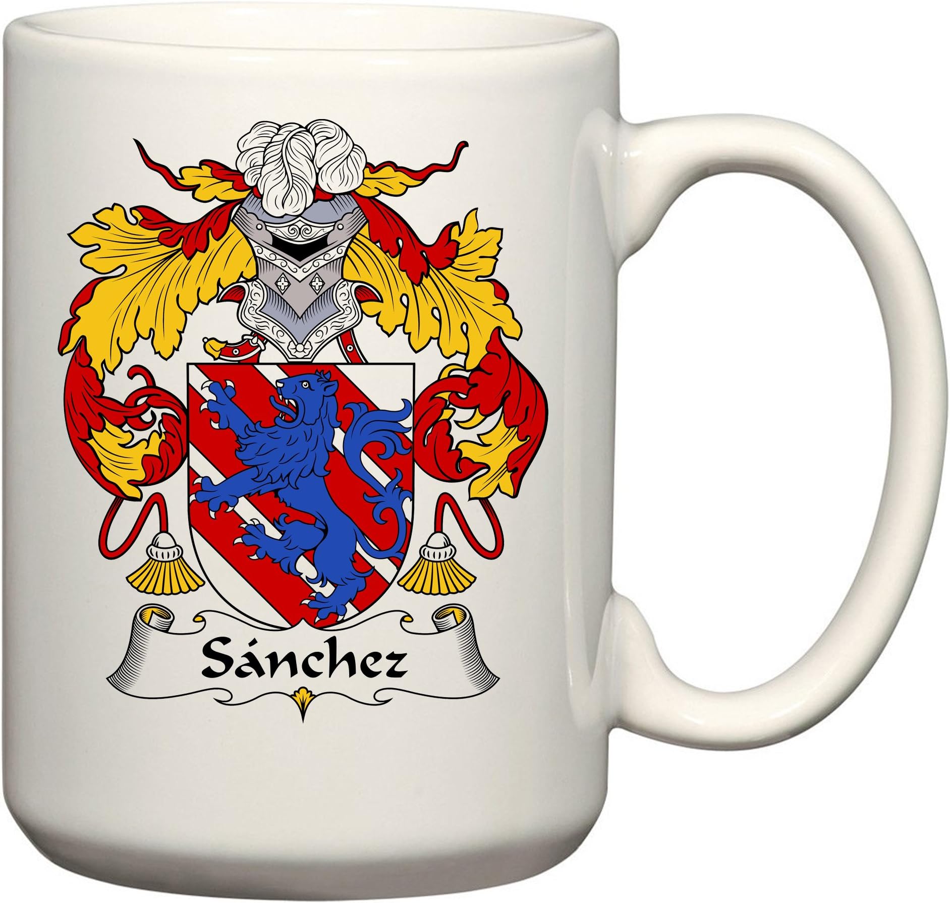 Sanchez Coat of Arms/Sanchez Family Crest 15 Oz Ceramic Coffee/Cocoa Mug by Carpe Diem Designs, Made in the U.S.A.