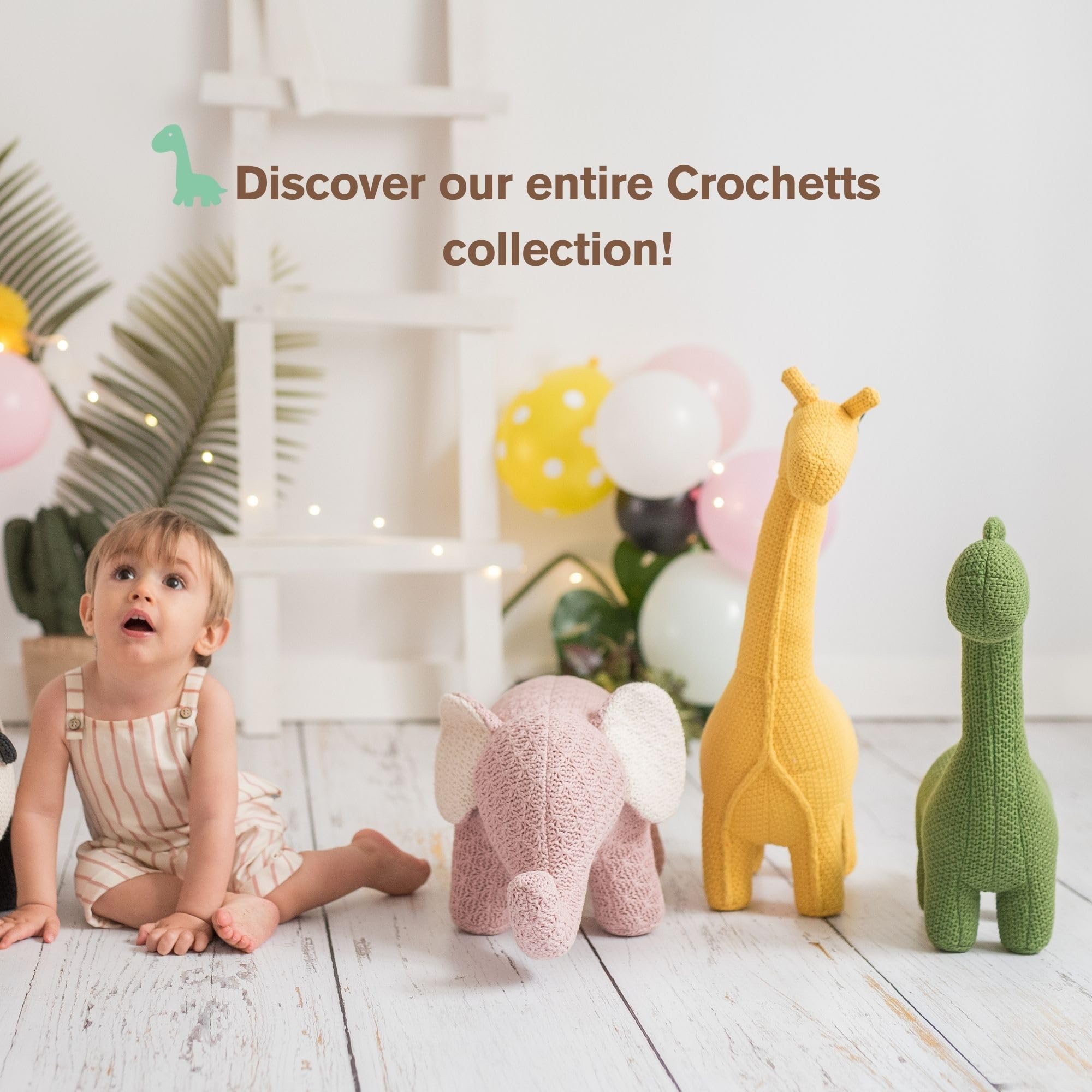 CROCHETTS 100% ręcznie robiony bawełniany dinozaur, miękka i lekka zabawka dla niemowląt, pluszowa, nadająca się do prania, dekoracja do pokoju dziecięcego, oryginalny prezent (43 cm)