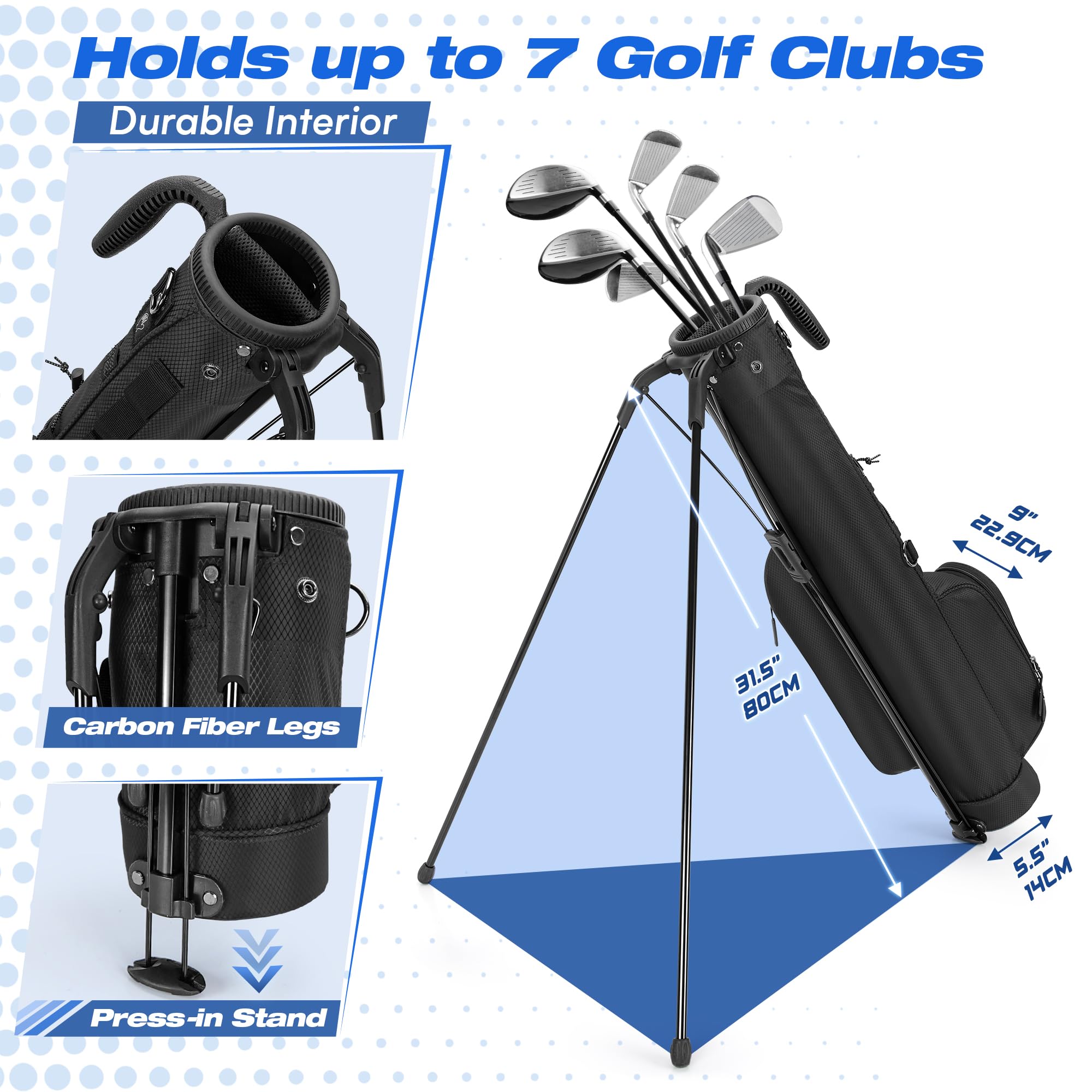 GOBUROS Golfschlägertasche für bis zu 7 Schläger, kompaktes Design für Par 3 Plätze und Driving Range, leichte Pitch und Putt Golftasche, mit gepolstertem ergonomischem Doppelgurt