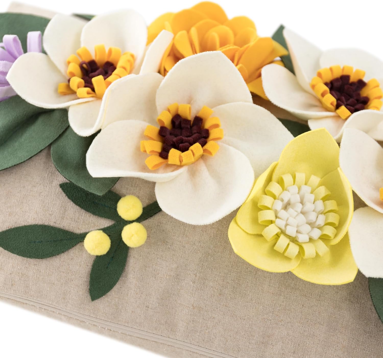 Decorative 3D Flower Lumbar Throw Pillow Covers Handmade Floral Accent Pillowcase Boho Farmhouse Cushion Cover for Couch Bed Living Room Bedroom Spring Home Decor 20x12 Inch White and Yellow