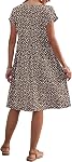 WNEEDU Women Summer Dresses Short Sleeve Knee-Length Round Neck Loose Dress