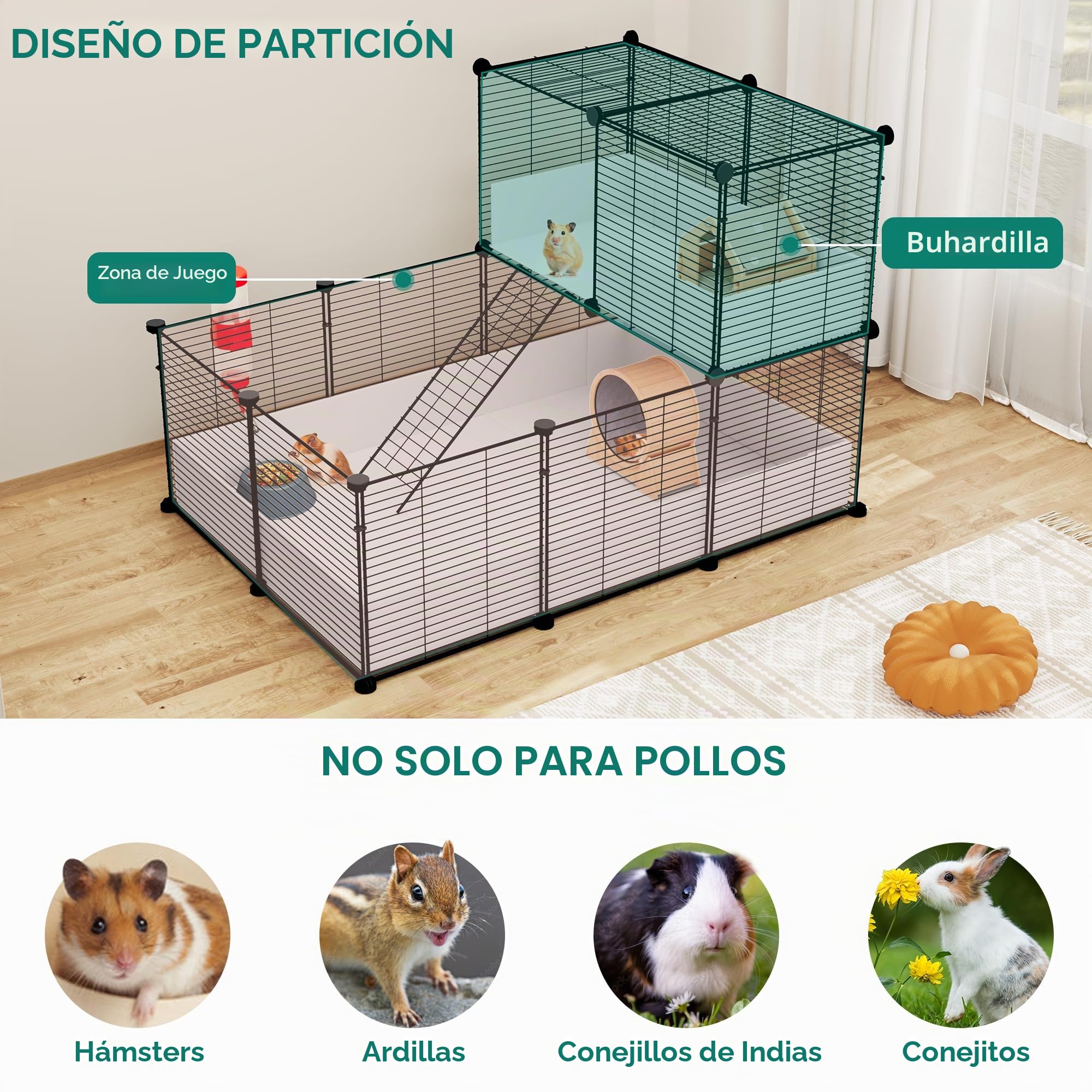 YITAHOME Parque para Jaula de Animales Pequeños, Jaula para Cobayas, con Forro de Plástico Impermeable, Valla Metálica para Hámster, Valla de Hábitat, Parque de Mascotas en Bricolaje con 25 Paneles