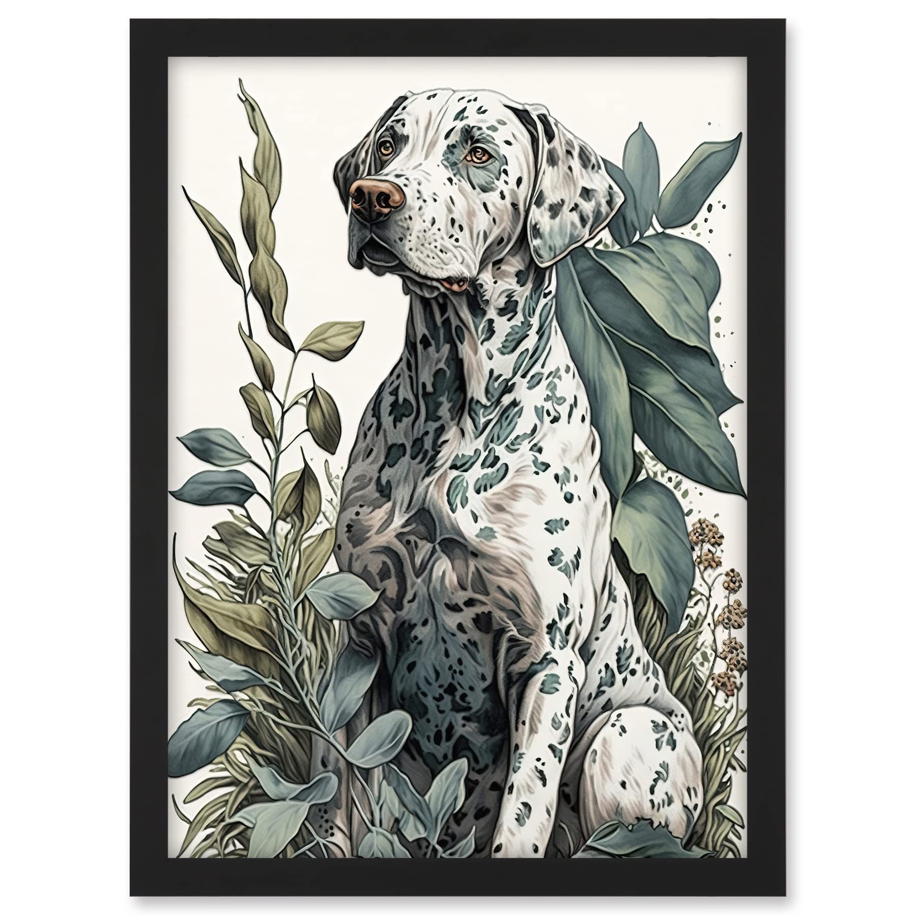 Artery8 Dalmatian Dog in Field Plants Modern Watercolour Illustration Artwork Framed A3 Wall Art Print