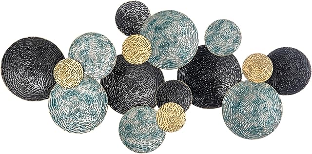 HOMCOM 3D Metal Wall Art Modern Circle Hanging Wall Sculptures Home Decor for Living Room Bedroom Dining Room, Blue Black Gold