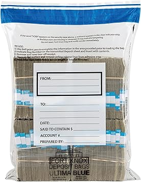 BankSupplies Ultima Blue Dual Pocket Clear Deposit Bags 15W x 20H Tamper Evident Security Bags Pack of 100