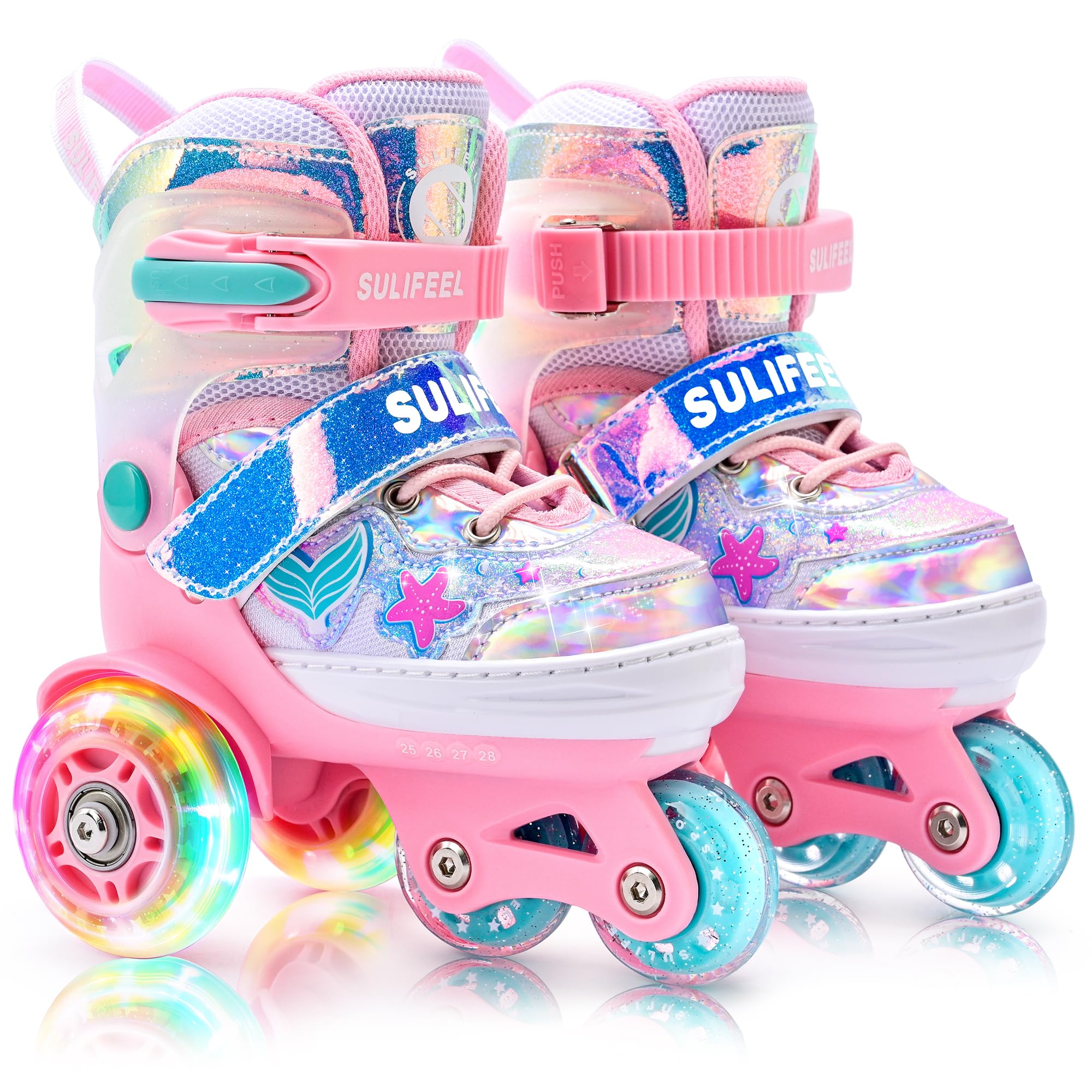 SULIFEEL Adjustable Roller Skates for Girls Boys Kids,Fun Illuminating Light Up Flash Wheels Three-Point Type Balance Suitable for Beginners Indoor Roller Skating
