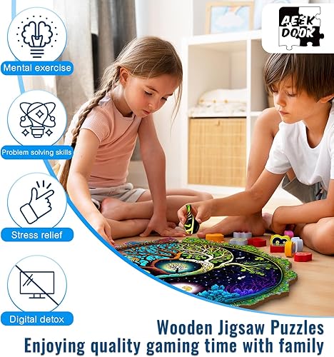 Miniatura 4 de Rompecabezas de madera Yinyang para adultos, 100 piezas, árbol de la vida, rompecabezas de madera con forma de animal único, decoración ecológica