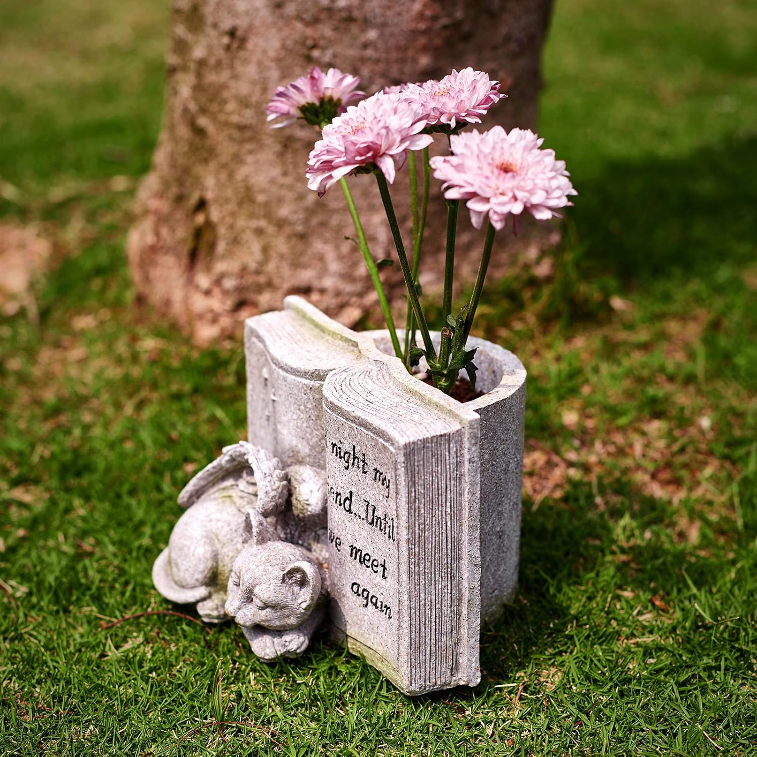 Cat Angel Memorial Stones, Sleeping Cat Grave Stone Markers Forever in Our Hearts. Cat Angel Figurine Outdoor Best for Deceased Pet Cat Polyresin, Stone Finish