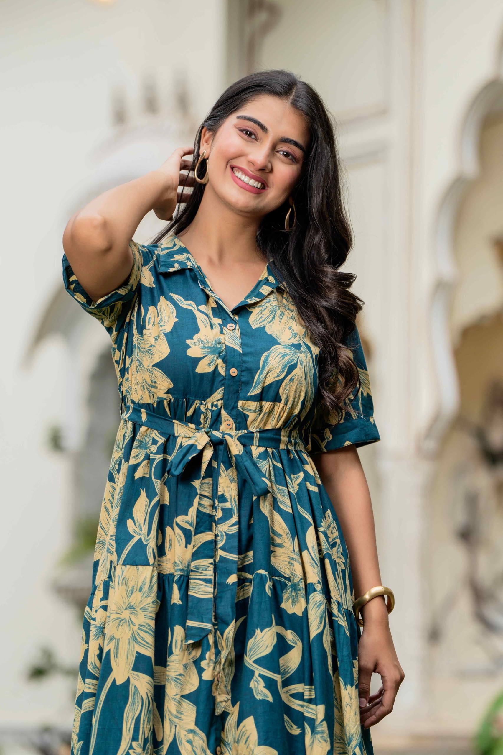 Jikonet - Vestido de mujer con estampado floral de una pieza, maxi, informal, cómodo, vestido midi largo para mujer
