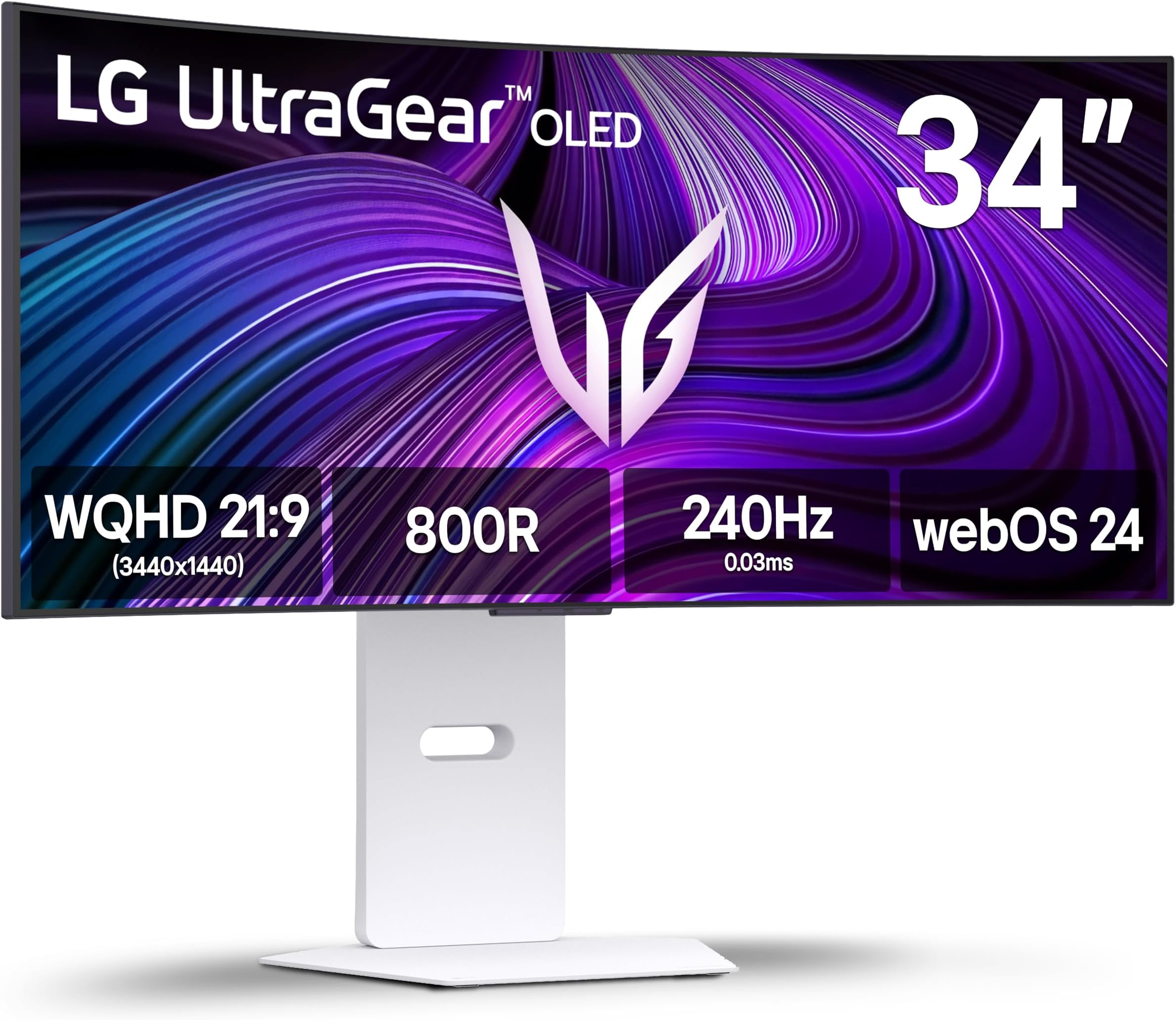 34GX90SA-W 34-inch Ultragear WQHD (3440 x 1440) OLED Curved Gaming Monitor 240Hz, 1ms, NVIDIA G-Sync Compatible, AMD FreeSync Premium, VESA DisplayHDR True Black 400, webOS, USB Type-C, White