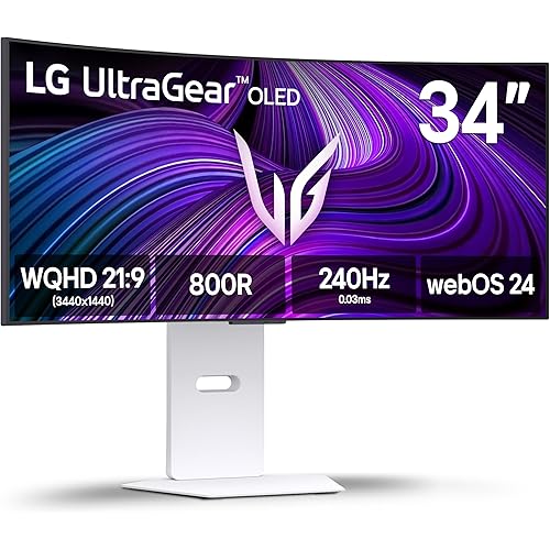 LG 34GX90SA-W 34-inch Ultragear WQHD (3440 x 1440) OLED Curved Gaming Monitor 240Hz, 1ms, NVIDIA G-Sync Compatible, AMD FreeSync Premium, VESA DisplayHDR True Black 400, webOS, USB Type-C, White