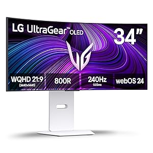 LG 34GX90SA-W 34-inch Ultragear WQHD (3440 x 1440) OLED Curved Gaming Monitor 240Hz, 1ms, NVIDIA G-Sync Compatible, AMD FreeSync Premium, VESA DisplayHDR True Black 400, webOS, USB Type-C, White