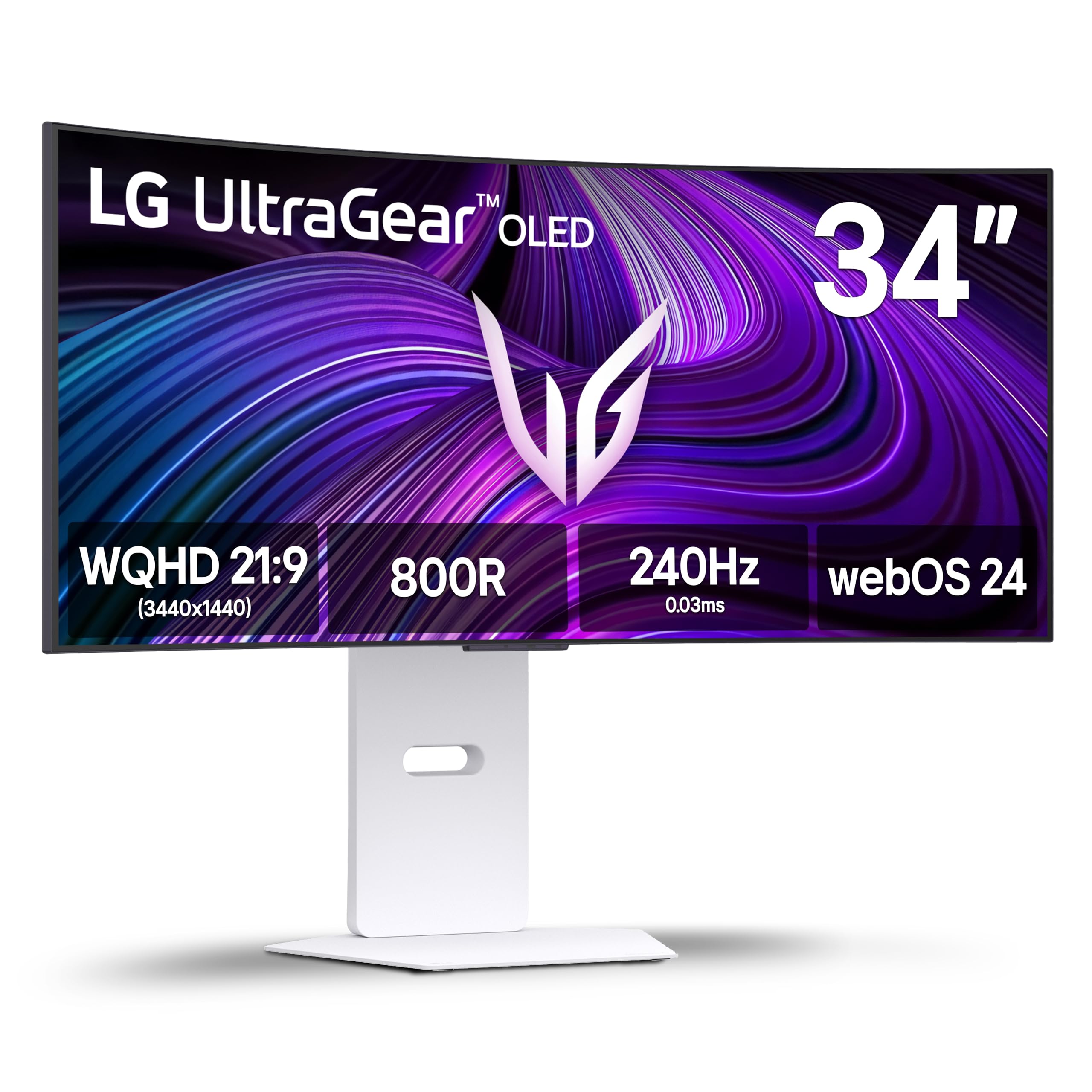 LG 34GX90SA-W 34-inch Ultragear WQHD (3440 x 1440) OLED Curved Gaming Monitor 240Hz, 1ms, NVIDIA G-Sync Compatible, AMD FreeSync Premium, VESA DisplayHDR True Black 400, webOS, USB Type-C, White