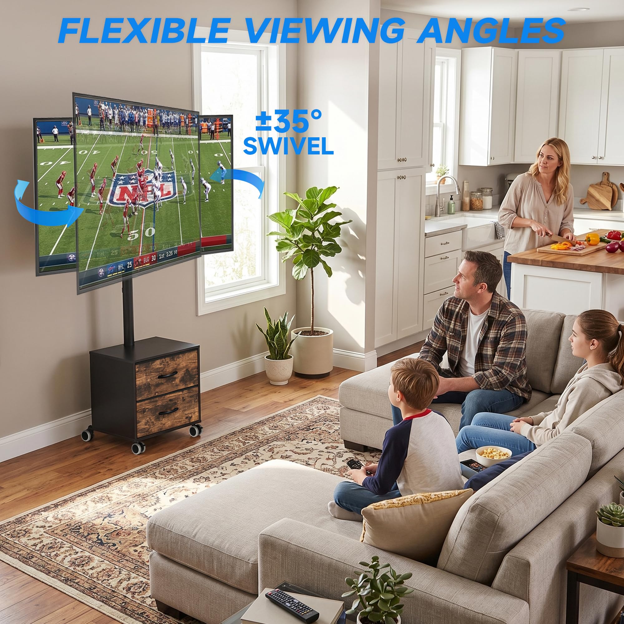 5Rcom Supporto TV nero su ruote per TV LED LCD OLED al plasma da 32-60 pollici, mobile TV piatto curvo regolabile in altezza con staffa fino a 40 kg, supporto mobile per TV con cassetti max VESA 400 x