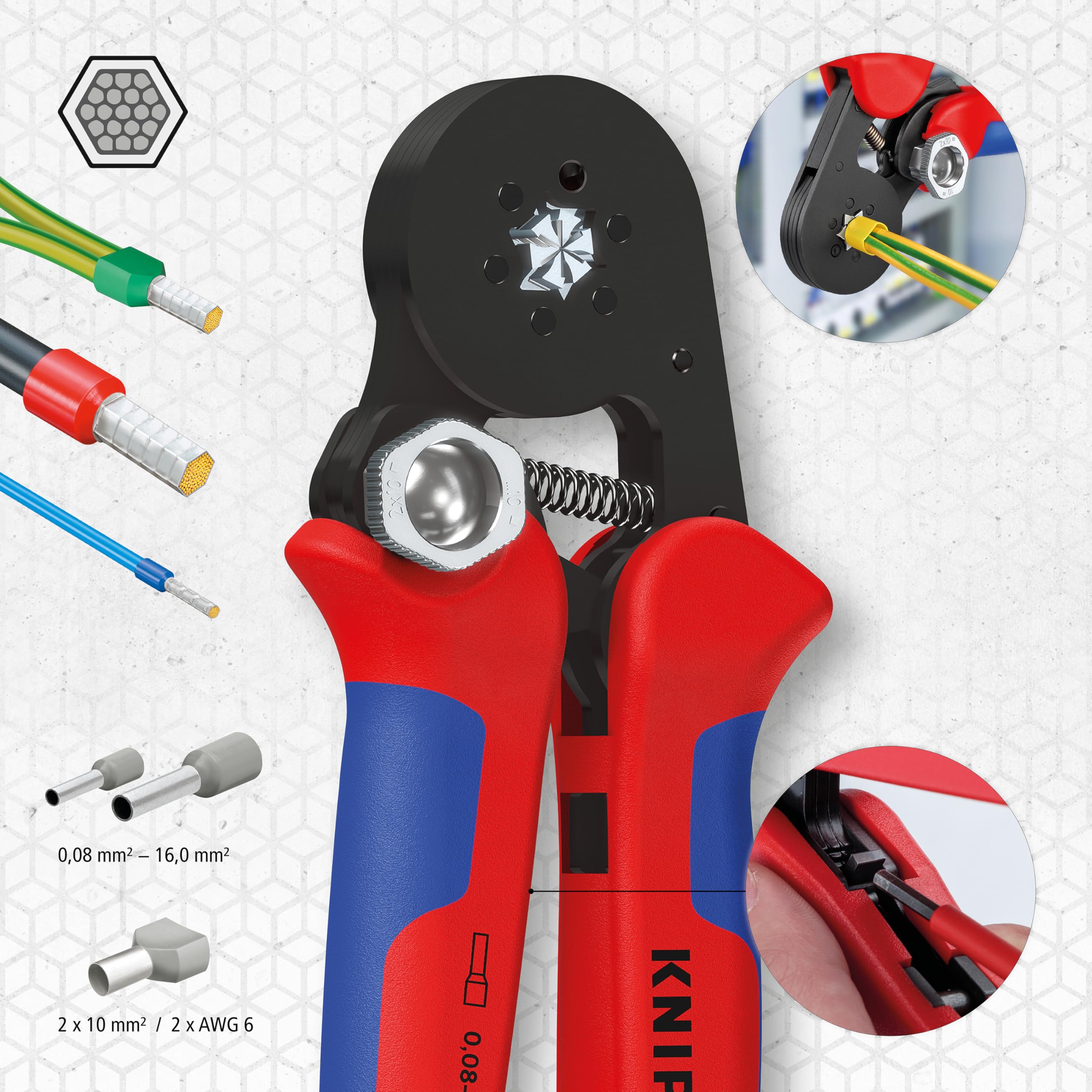 Knipex Pince à sertir auto-ajustable pour embouts de câble avec accès latéral avec poignées multimatières 180 mm, 97 53 14