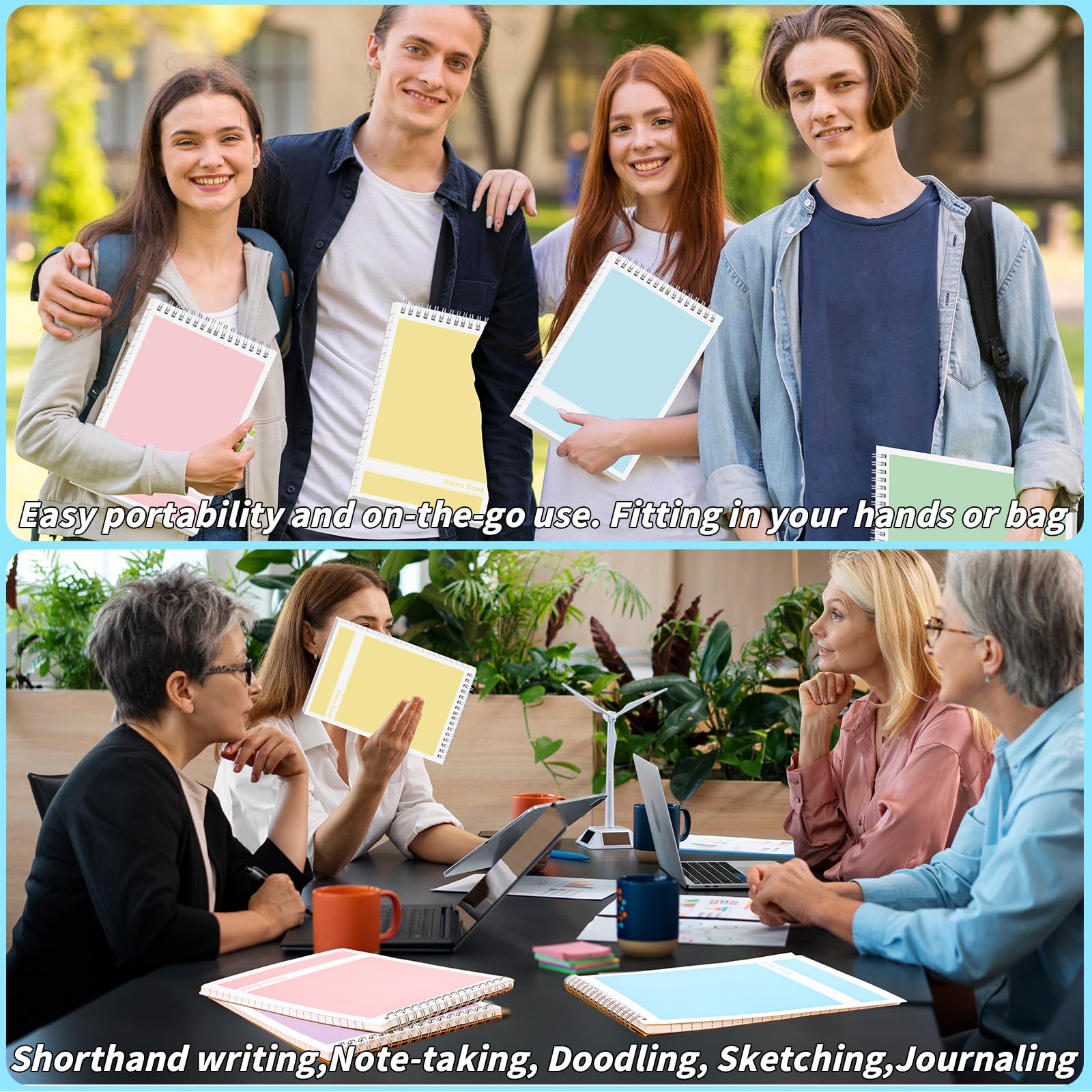 Lot de 24 carnets Steno de 15,2 x 22,9 cm avec dessus à spirale en vrac, 8 couleurs assorties, 60 feuilles de papier à lettre Gregg Rule pour étudiants, enseignants, hommes, femmes, professionnels