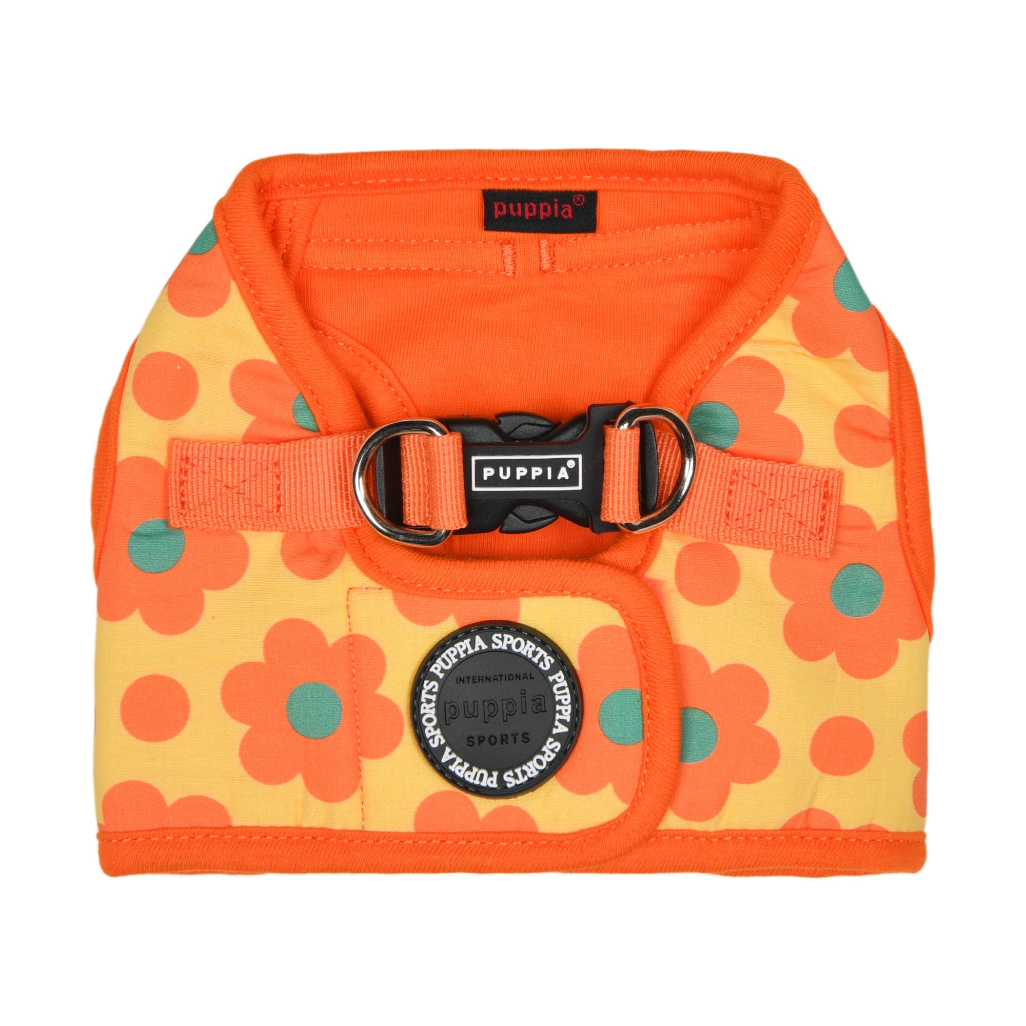 Puppia Bacopas - Arnés de chaleco B (Step-in) con patrón de flores de moda, arnés para primavera y verano para perros pequeños y medianos, naranja, pequeño