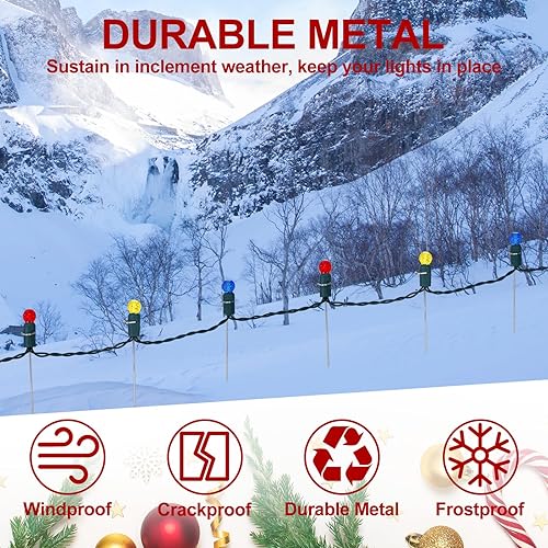 Miniatura 5 de Hicarer Paquete de 50 estacas de luz de Navidad de 4 pulgadas de metal para luces de patio de Navidad, tiras de luces LED, estacas de tierra para