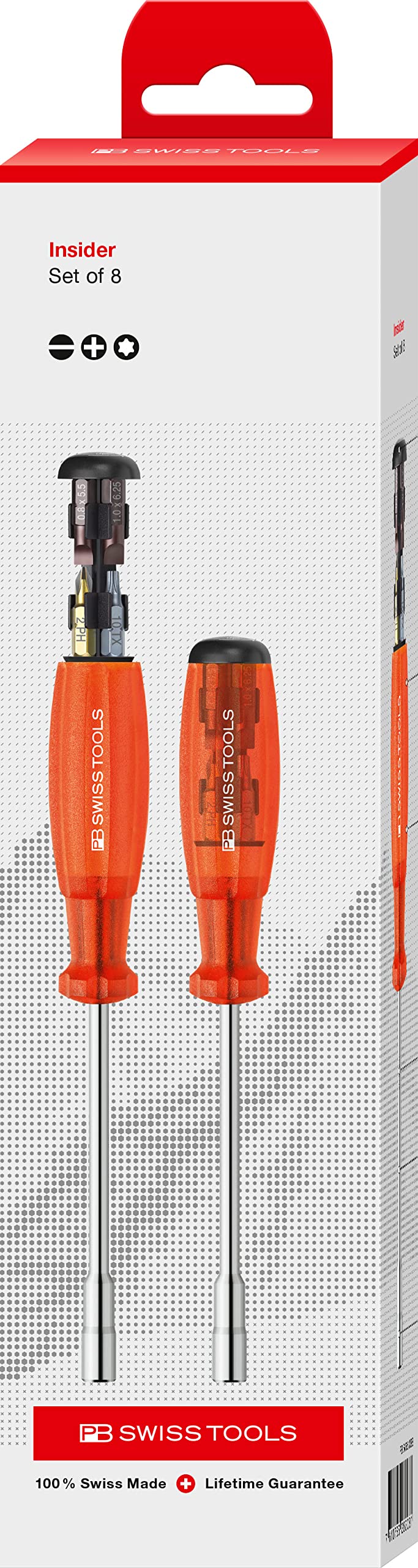 PB Swiss Tools Bithalter Schraubendreher Lang PB 6465 | 100% Swiss Made | Universalhalter mit Bitmagazin inklusive 8 Precision Bits Schlitz/Kreuz/Torx Klingenlänge 100 mm