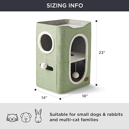 Miniatura 109 de Bedsure Casa para gatos de 2 pisos, condominios para gatos de interior con almohadilla para rascar y colgar bolas esponjosas, muebles pequeños