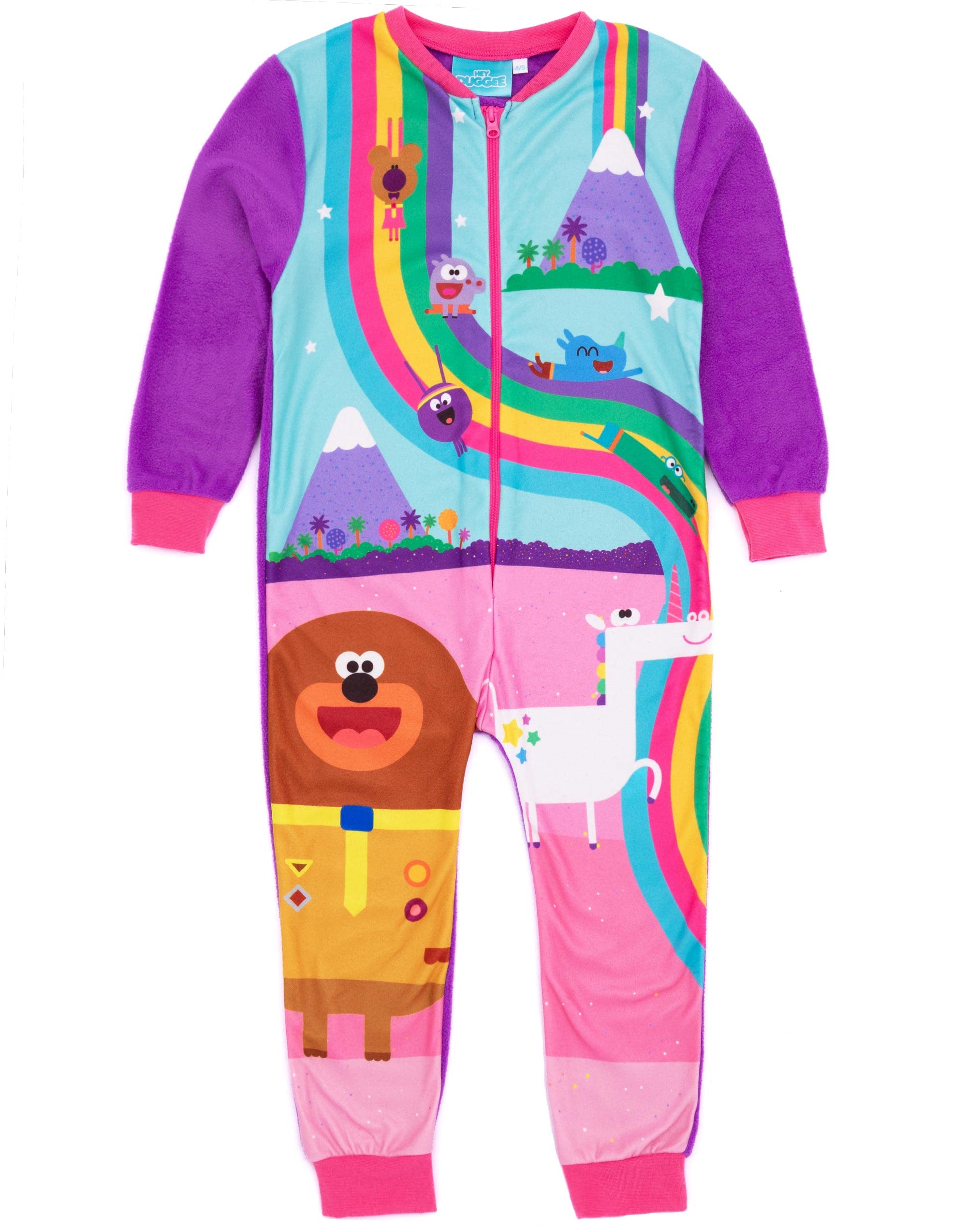 Hey Duggee Girls Onesie in Purple | Kids All In One Fleece Pyjama Loungewear | Roly, Betty, Happy, Norrie, Tag Cosy PJs Sleepsuit Nightwear | Pajama Bodysuit Romper Merchandise Gift for Children
