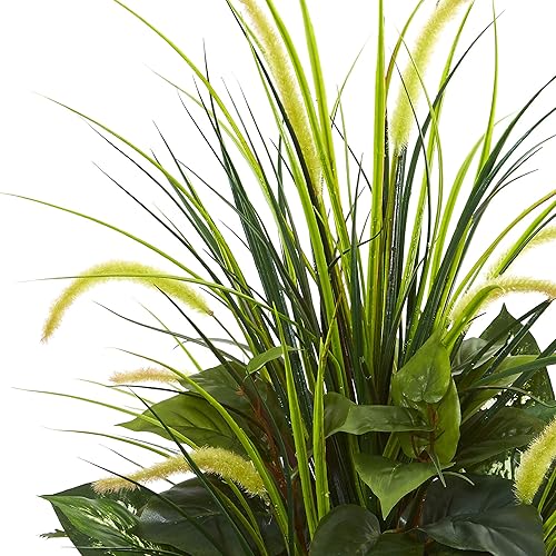 Miniatura 2 de Nearly Natural Plantas artificiales blancas mixtas de helecho y cola de perro, maceta en torre, verde, 26 pulgadas de profundidad x 26 pulgadas de