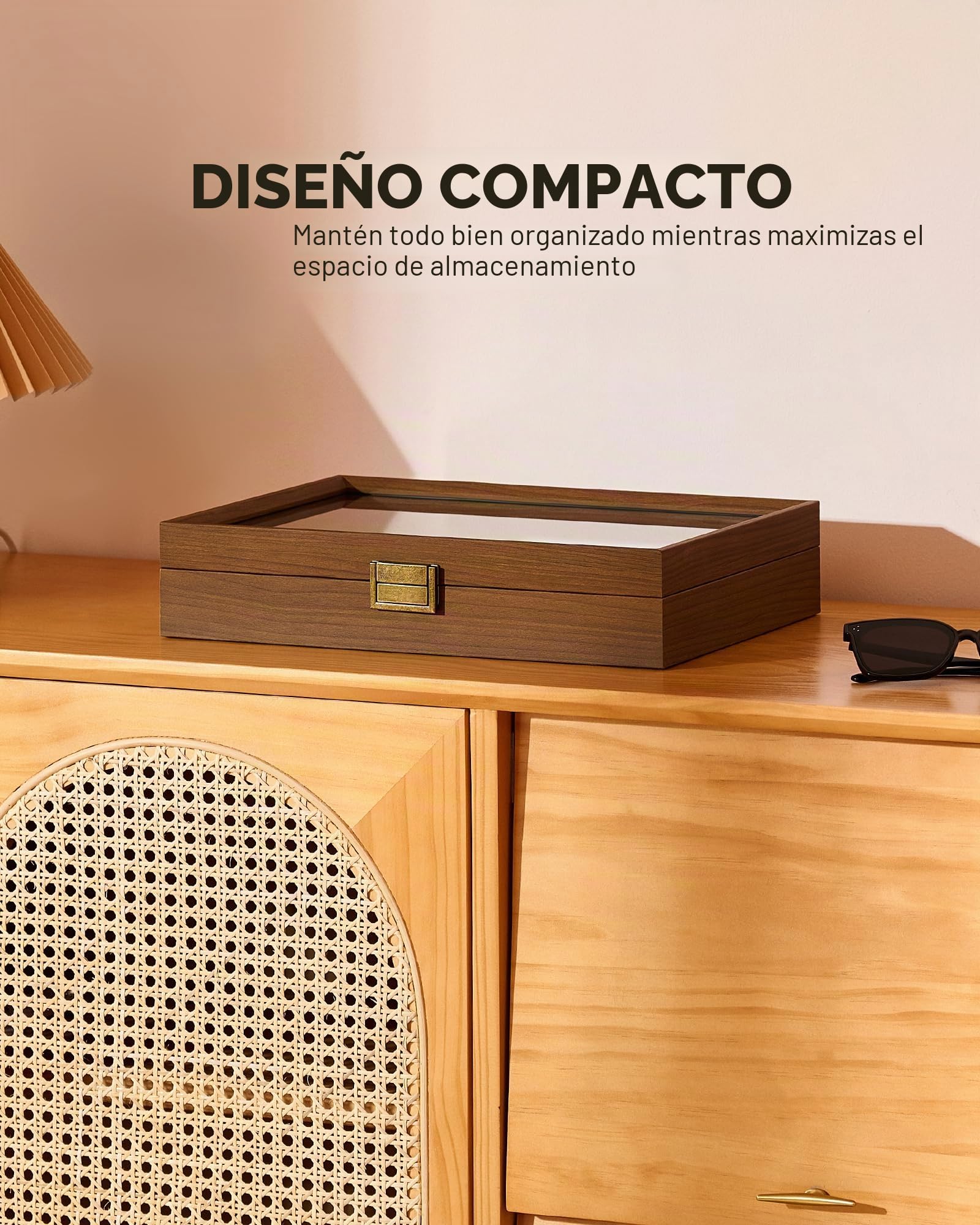 Organizador de gafas de sol de madera de nogal con 8 ranuras, almacenamiento multiusos para gafas, relojes, joyas, expositores para mujeres y hombres