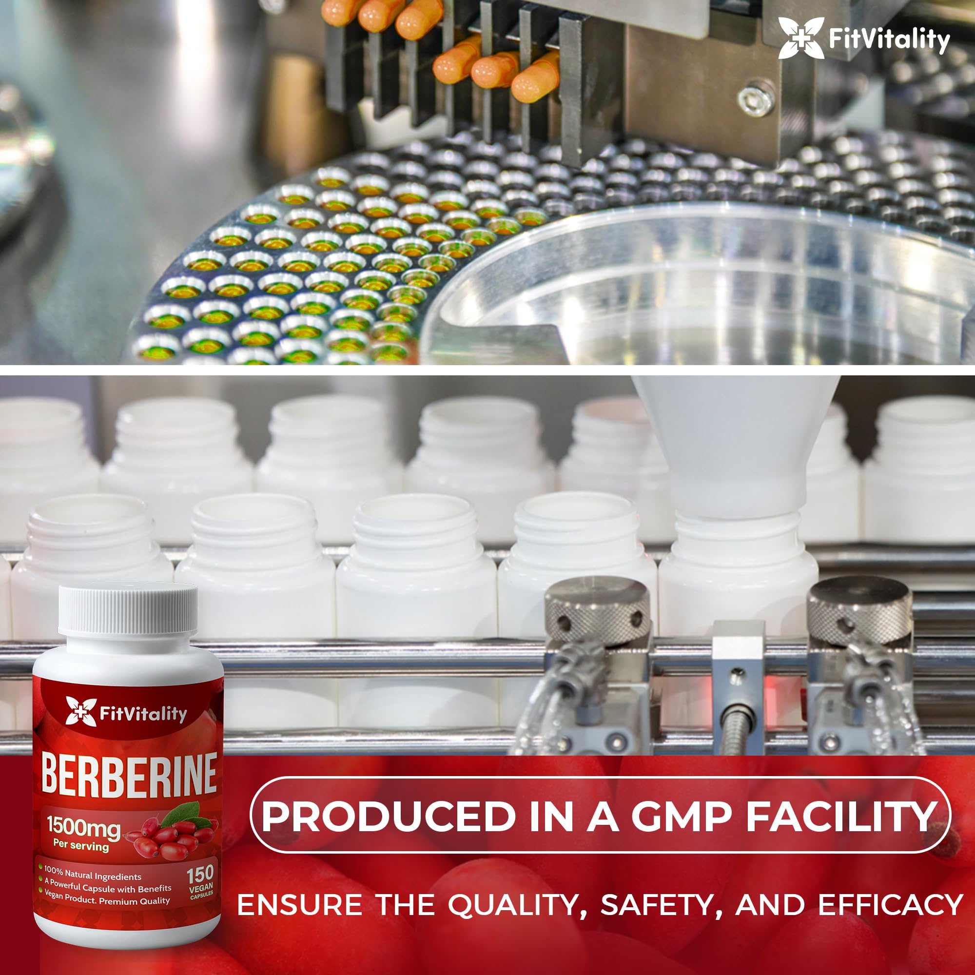 Premium Berberine Supplement, 1500mg Berberine Per Serving, 150 Capsules, 100% Pure, Support Immune System Function, Non-GMO, Gluten-Free