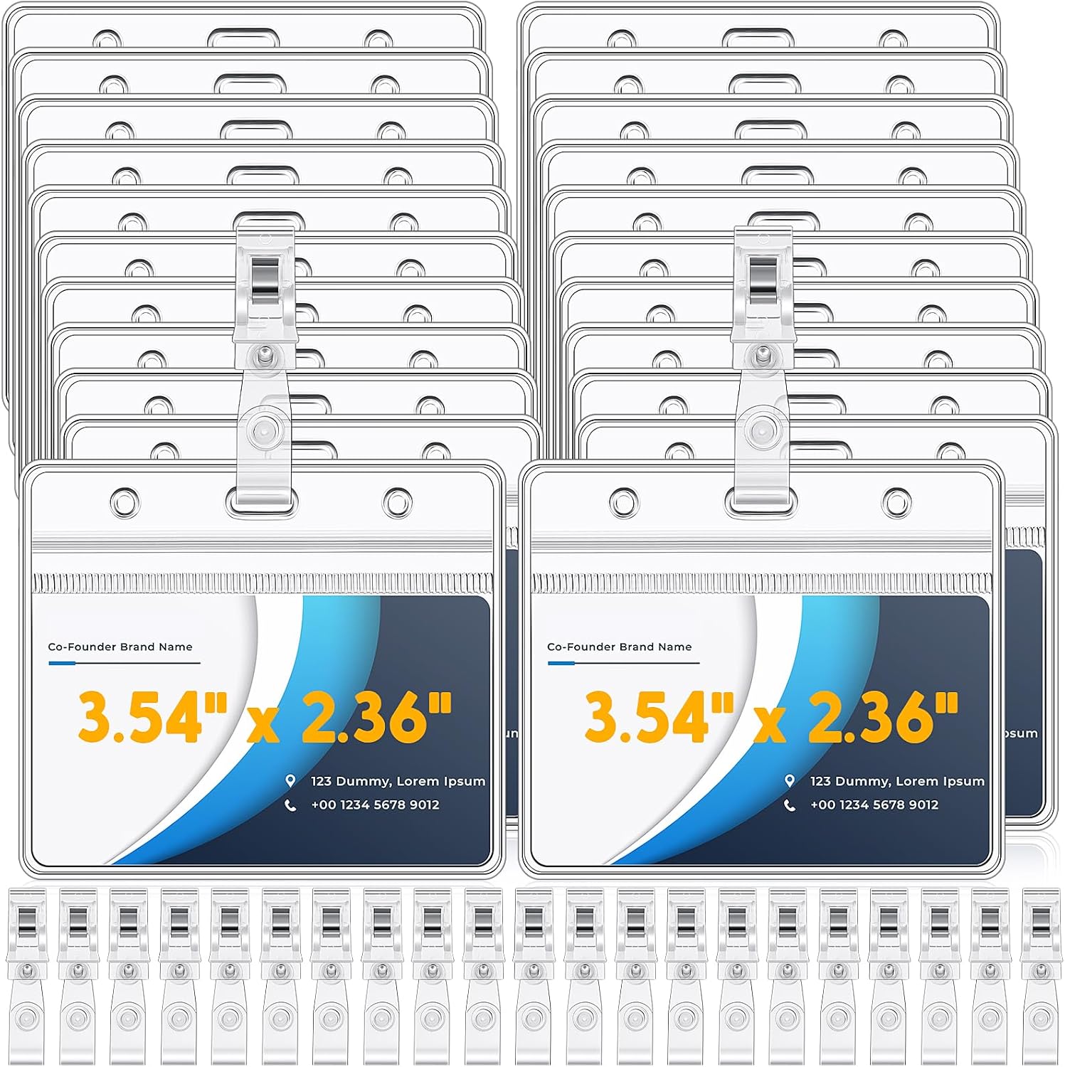 Zonon 150 Sets Name Badge Holders with Clip Clear on Name Tag Waterproof PVC ID Transparent Badge Holder with Resealable Zipper Seal Metal for Teacher Student Worker(Crystal Clip)