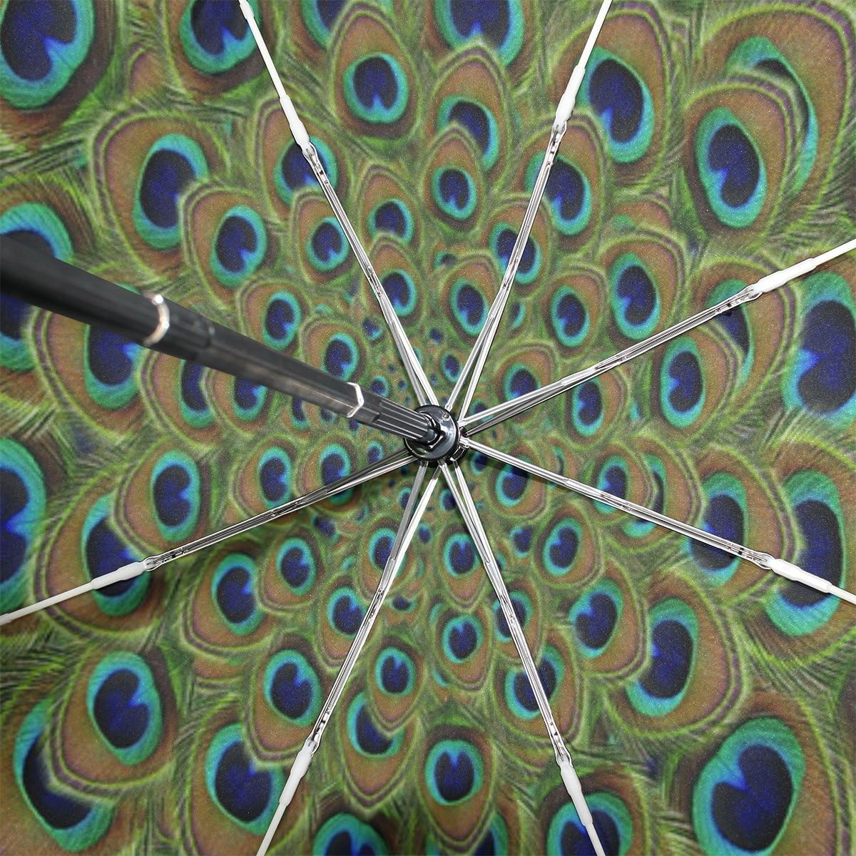 WOZO Green Mandala Feather Peacock 3 Folds Auto Open Close Umbrella