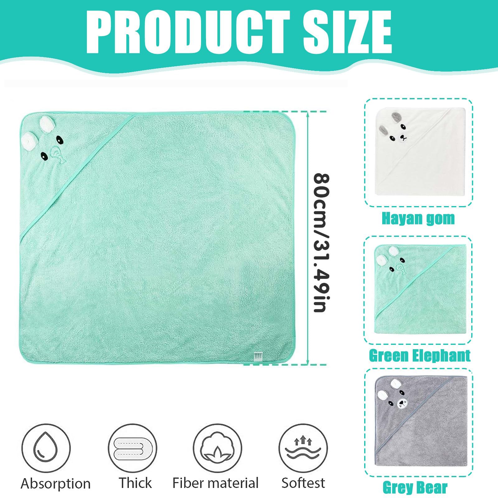 Funmo 3Pz Asciugamano con Cappuccio Set Asciugamano Neonato con Cappuccio, Accappatoio Neonato,Asciugamano Morbido e Super Assorbente per Neonati e Bambini 0-3 Anni