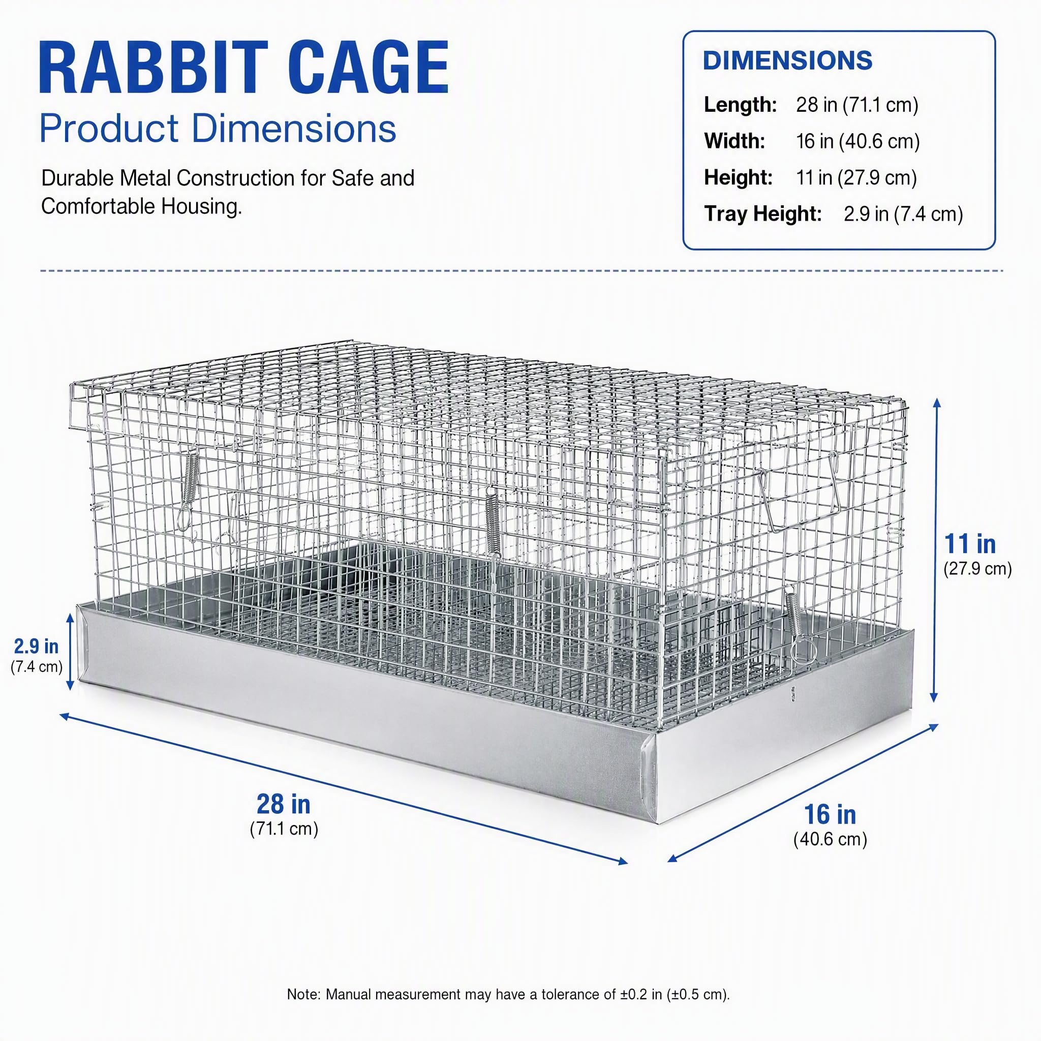 Faltbarer Transportkäfig für Kaninchen und Meerschweinchen aus Metall, 4 Löcher, tragbare Tragetasche mit Tablett und Griffen für Reisen, Indoor-Outdoor-Lebensraum für Kleintiere (1, Silber