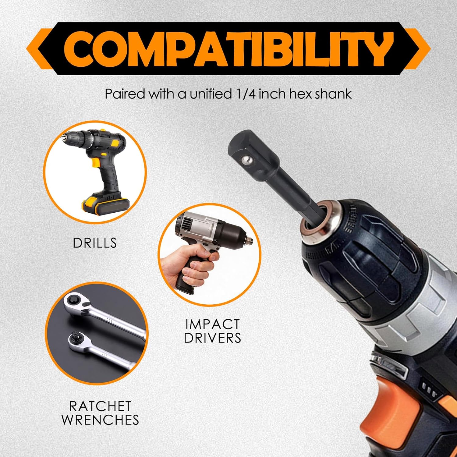 8PCS Drill Socket Adapter Set,1/4" Hex Shank to 1/4" 3/8" 1/2" Impact Socket Adapter Set,High Hardness Sockets Adapters for Drill Fit for Power Drills Impact Driver Wrench