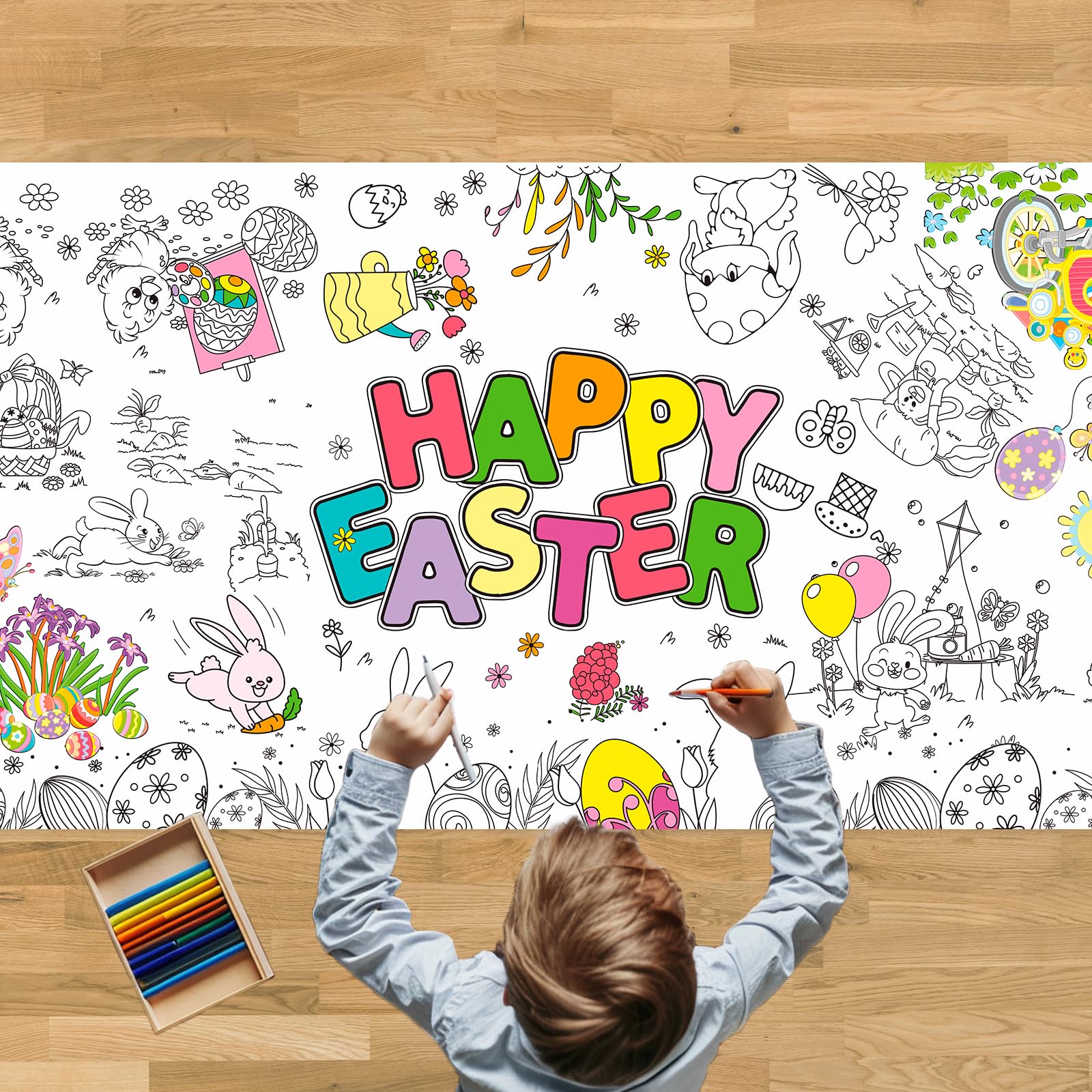 Basteln Ostern Kinder, 182 x 76 cm Ausmaltischdecke Ausmal-Tischdecke Für Das Klassenzimmer, Party Ausmalposter, Frohe Banner, Ostergeschenke Für Aktivitäten