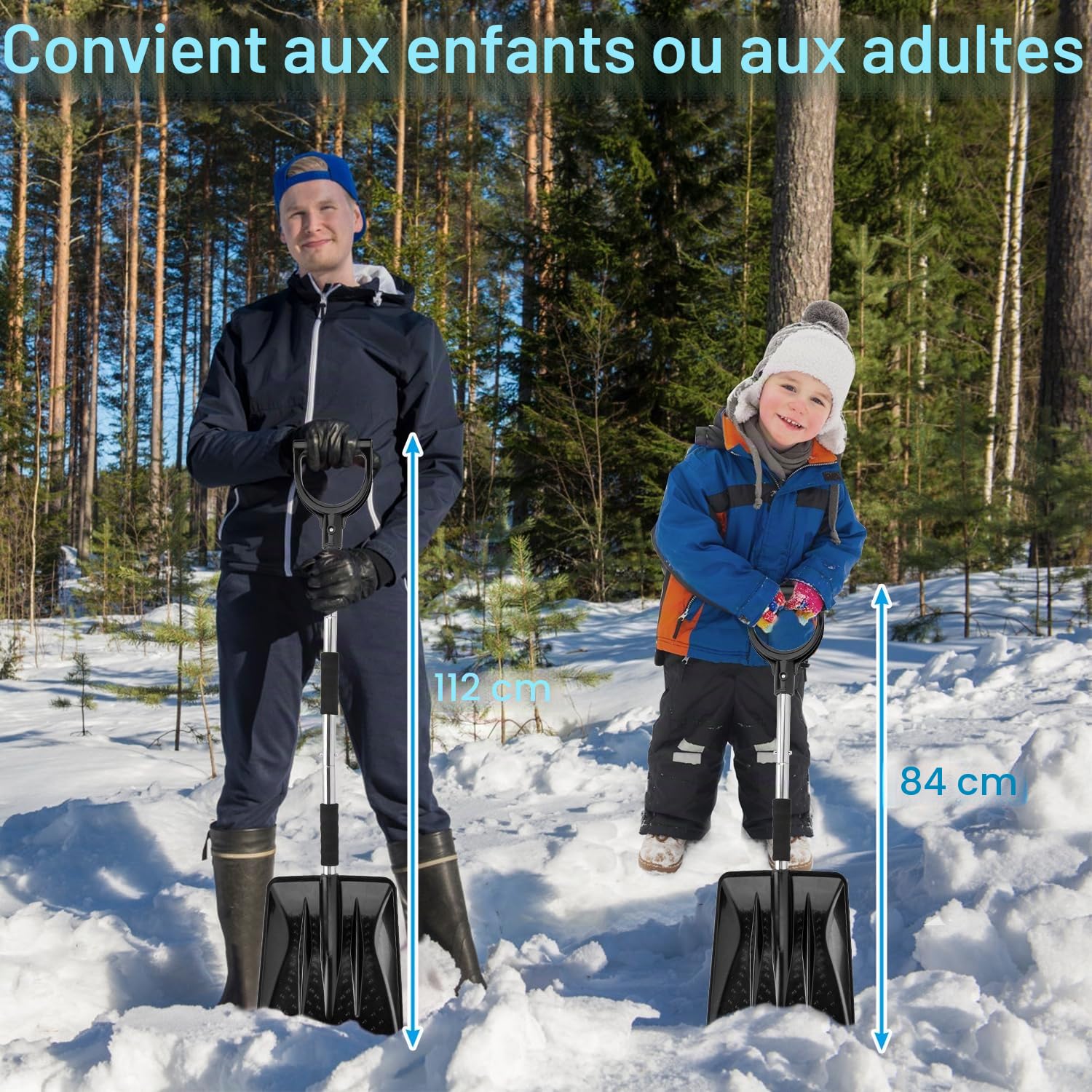 LESOLEIL Kit de Pelle à Neige 3 en 1 Portable Pelle à Neige avec grattoir à Glace et Brosse à Neige, Poignée en Acier Inoxydable (Noir)